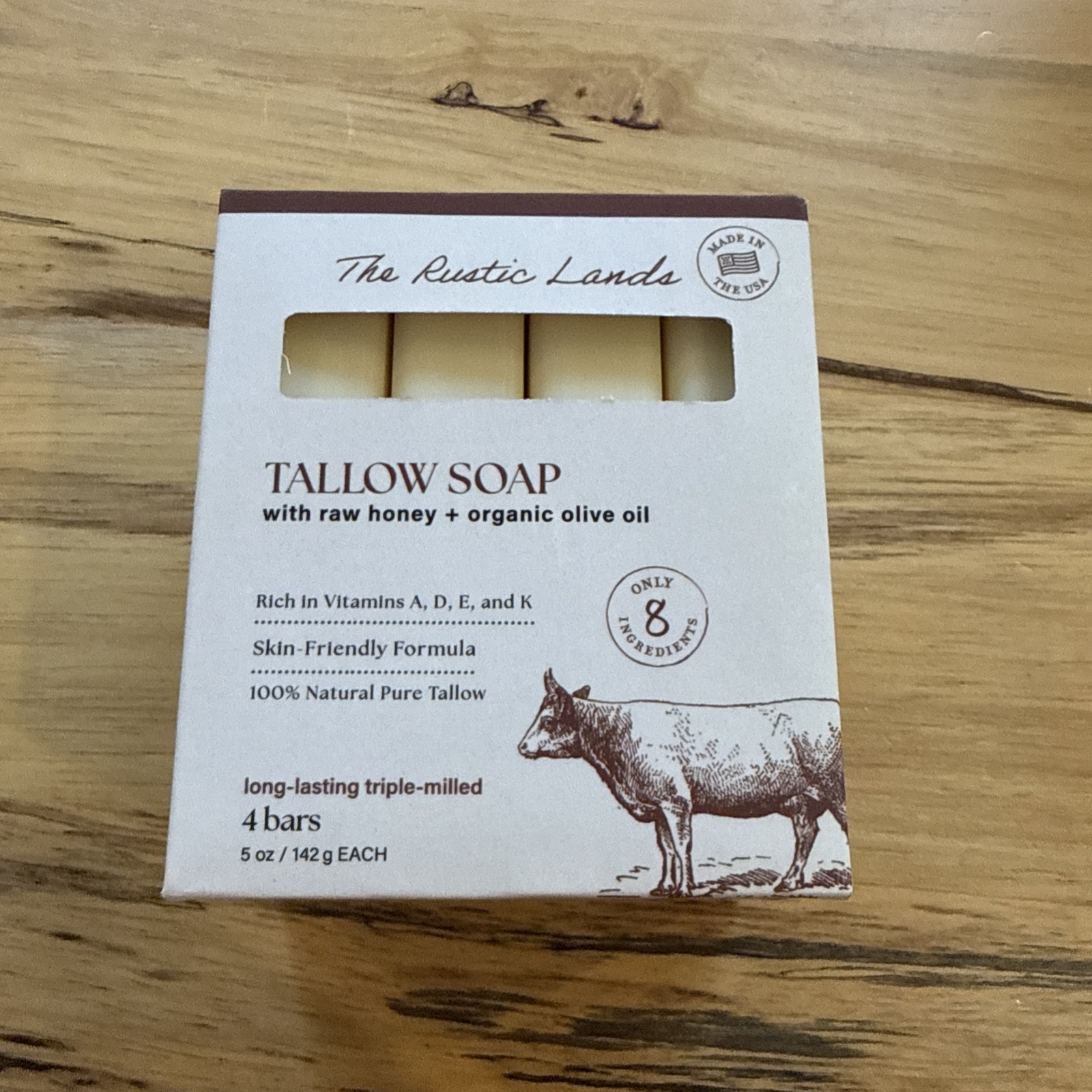 The Rustic Lands Tallow Soap made with raw honey & organic olive oil.4 Bars 5 oz