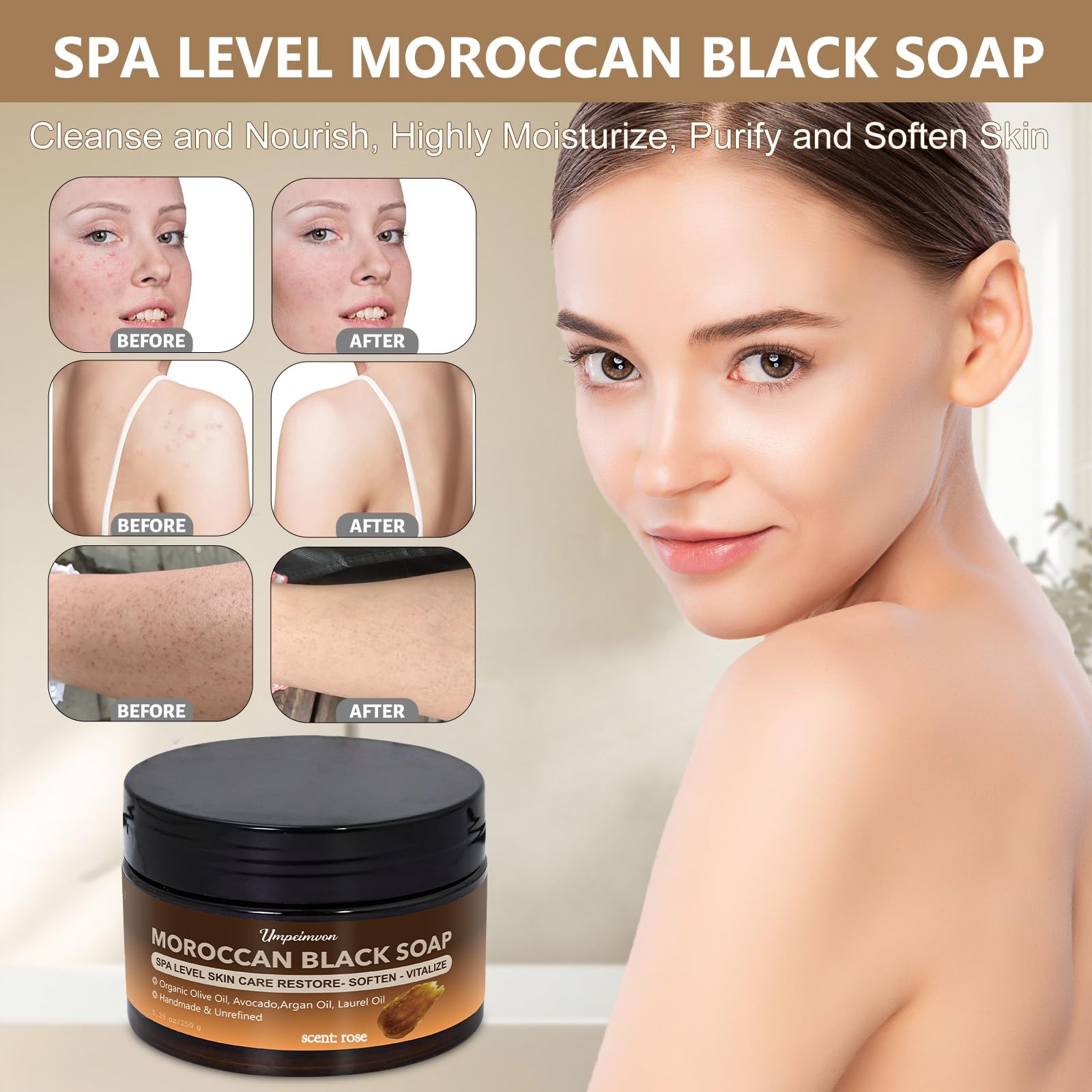 2 PCS Moroccan Black Soap with Argan and Rose Oil, SPA Level Handmade Black B…