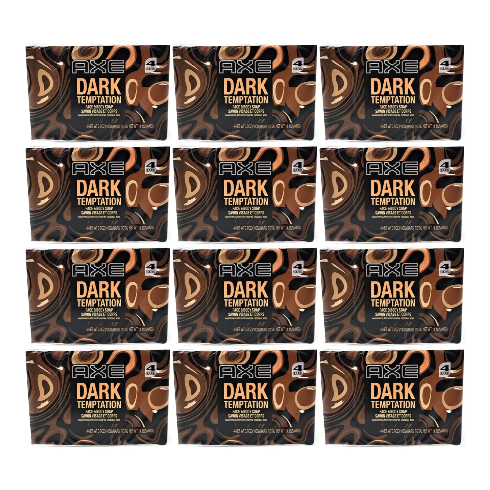 Axe Dark Temptation Face & Body Soap 4 Pack 14.1oz (400g) (Pack of 12)
