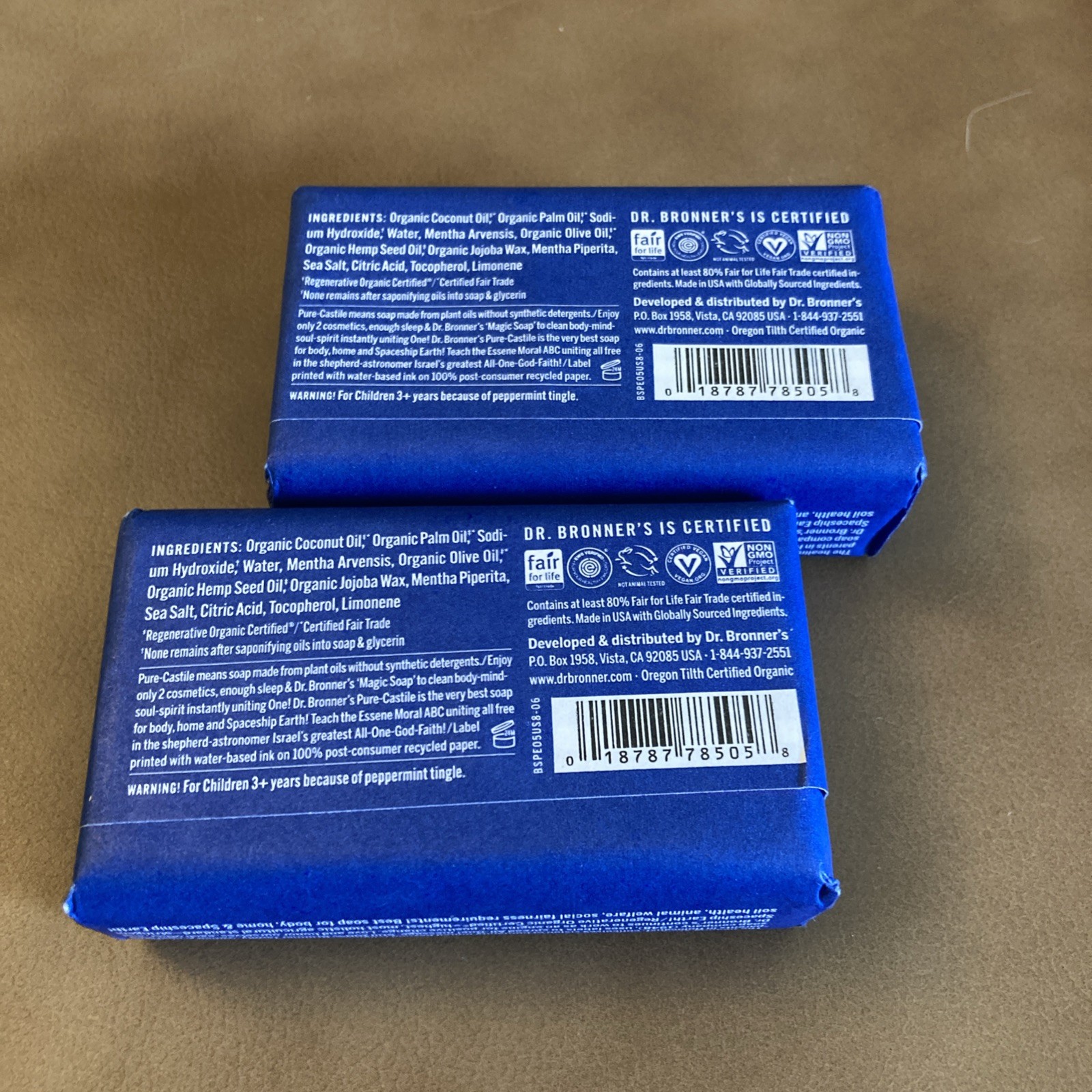 Dr. Bronner’s, 2-5oz Organic All-One Pure-Castile Bar Soap, Peppermint