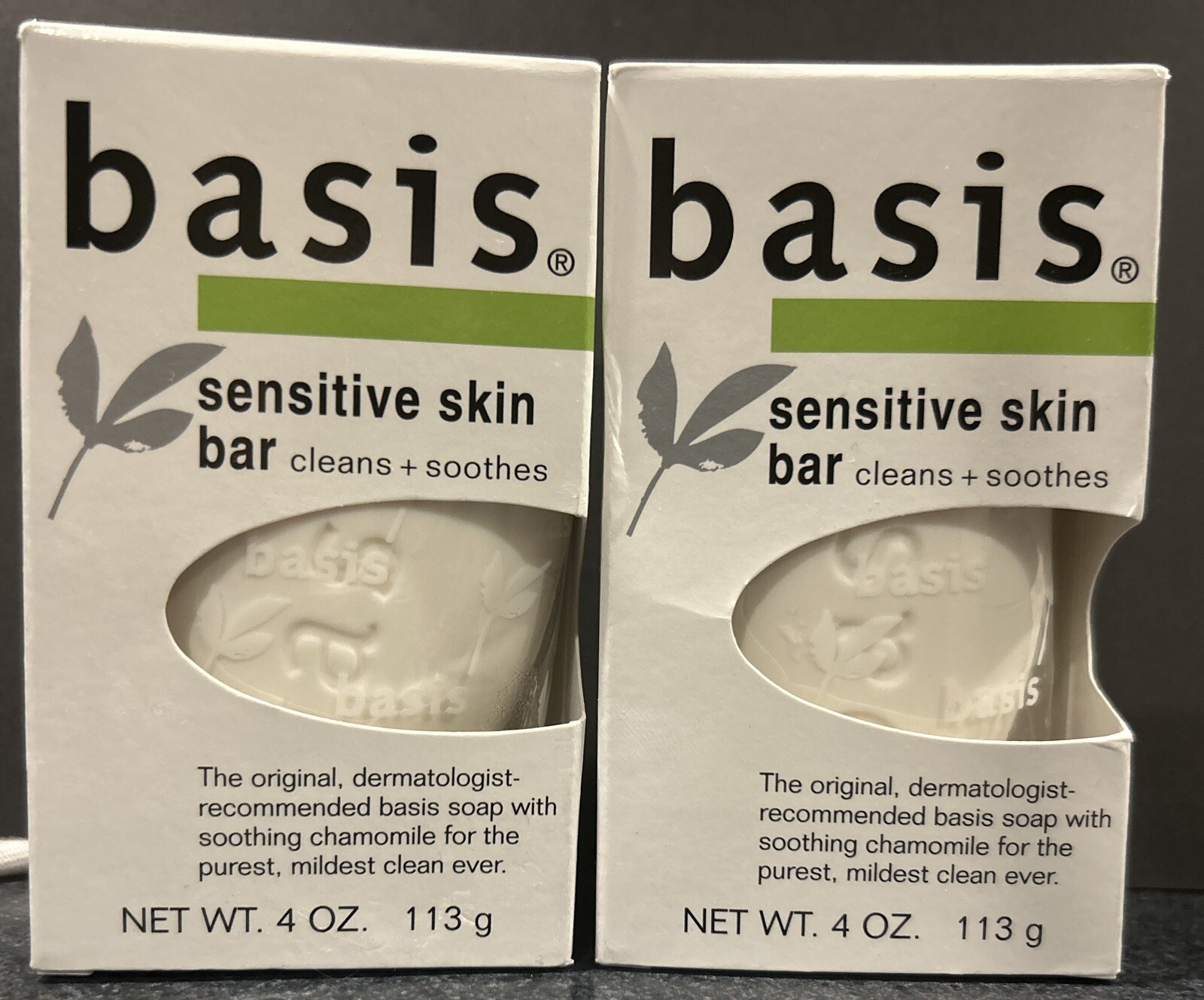 (LOT OF 2) Basis SENSITIVE SKIN BAR Unscented Soap 4 oz / 113 g Each •NEW SEALED