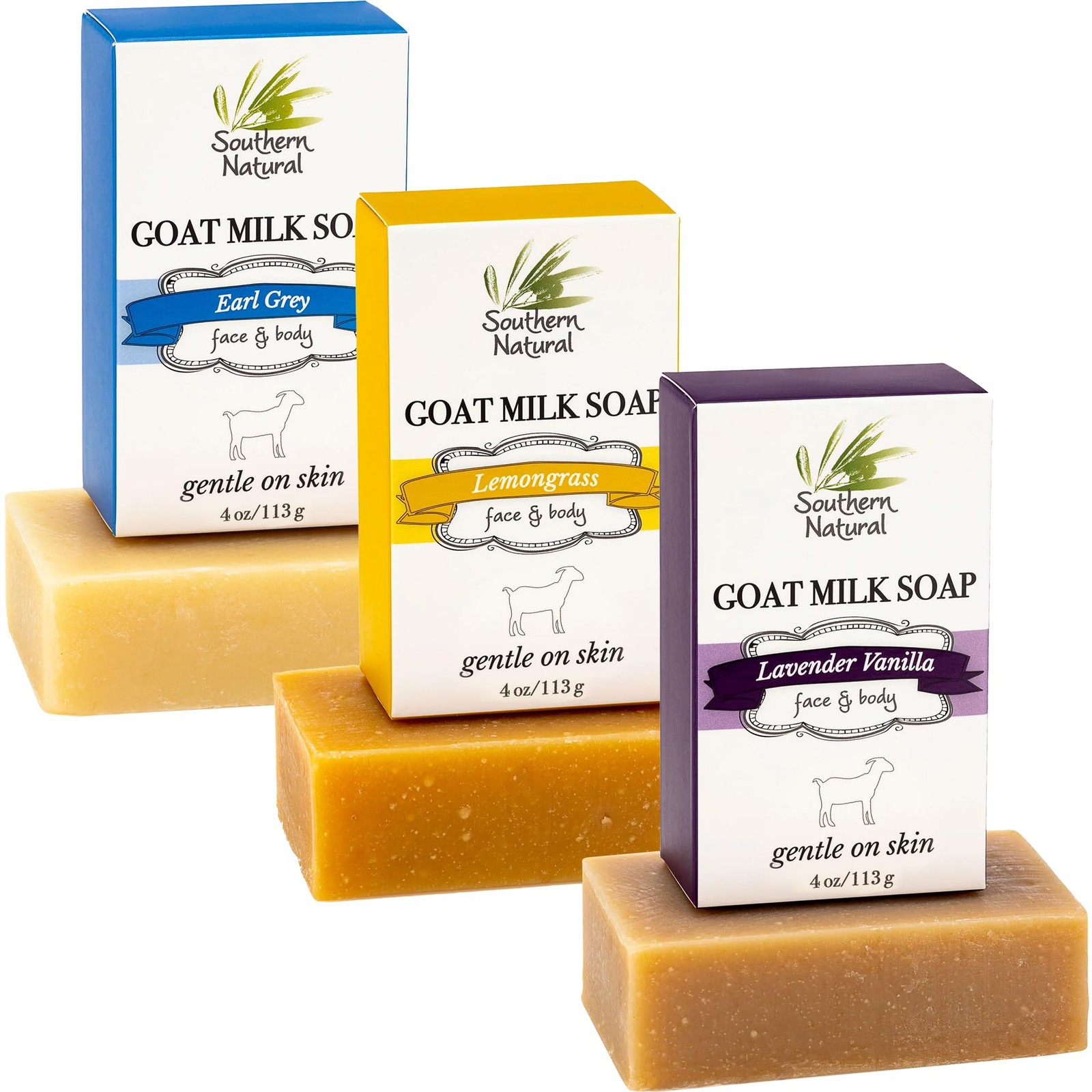 Southern Natural Goat Milk Soap Bar (Variety 3 Pack) 4 Ounce (Pack of 3)