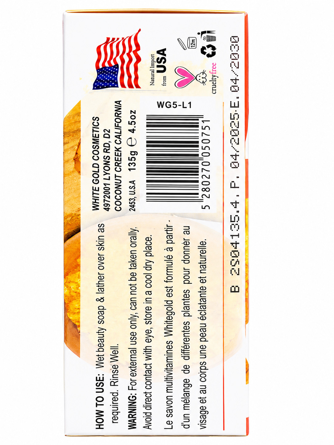 White Gold Turmeric Soap 4.5 oz Bar Soap For Face & Body Daily Cleansing – 1 Bar