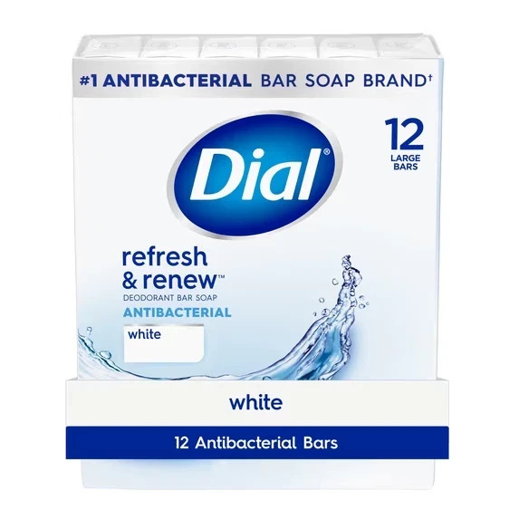 Dial Antibacterial Bar Soap, Refresh & Renew White 4 oz 12 Bars