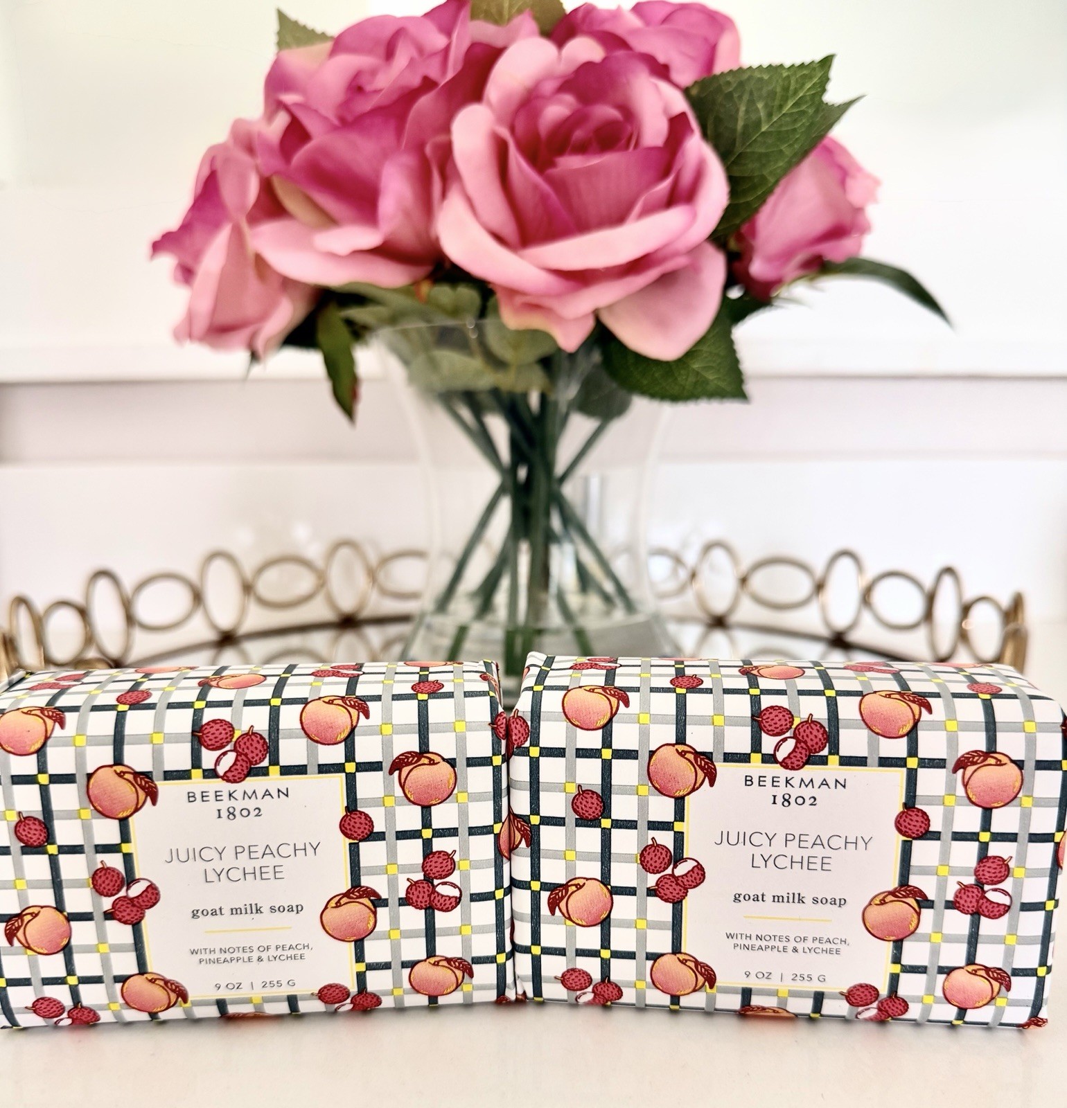 Beekman 1802 Goat Milk Bar Soaps. Juicy Peachy Lychee Jumbo 9 oz each. Lot Of 2
