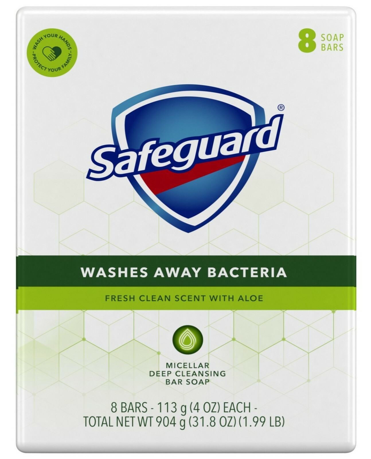 SAFEGUARD Soap White w/ touch of Aloe ( 8 bars )