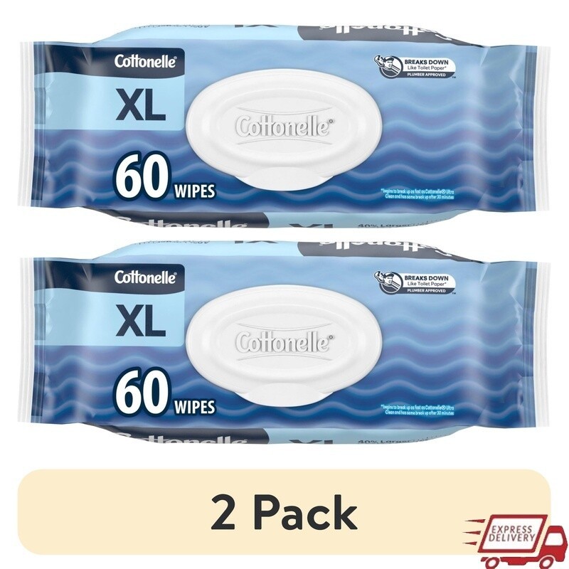 XL Flushable Wet Wipes 2 Pack Hypoallergenic Flushable Wipes Sensitive Skin New