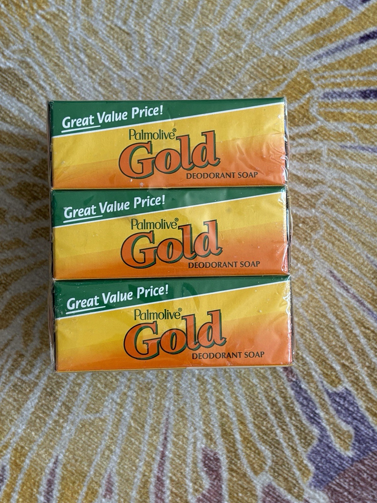 NEW SEALED Palmolive GOLD Deodorant Soap Three 4oz Bars Discontinued Made In USA