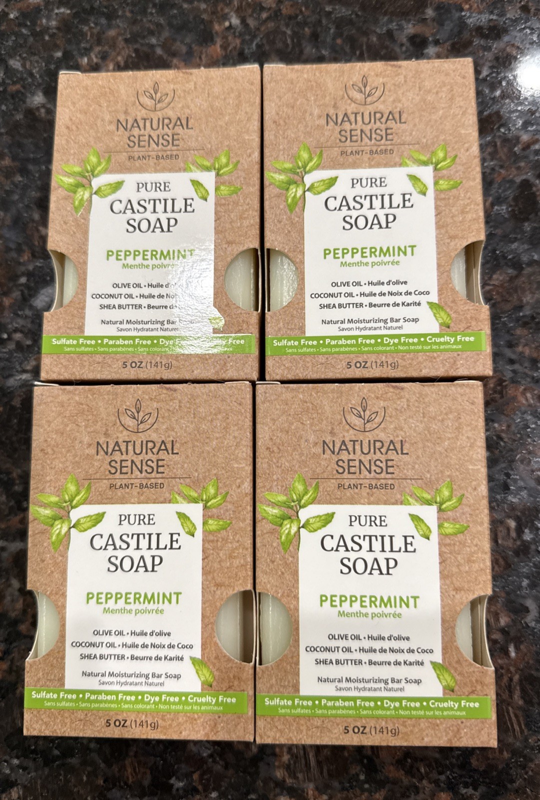 Natural Sense Pure Castile Peppermint & Almond Bar Soap 5 Oz Plant Based 4 Pack