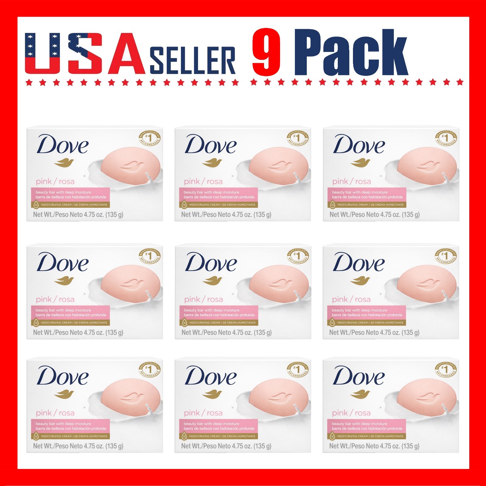 Dove Pink Rose x [9 Pack] x 135 g Beauty Bar Moisturizing Cream Soap