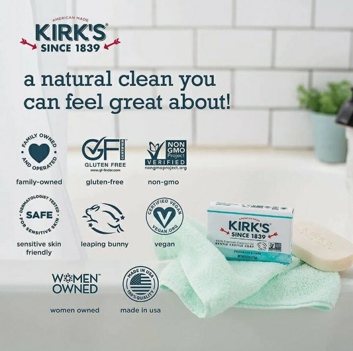 💚 KIRK’S 💚 TWO 4 Oz. Bars 🫧 ●SOOTHING ALOE VERA●🫧 100% 🥥 Coconut Oil Soap.