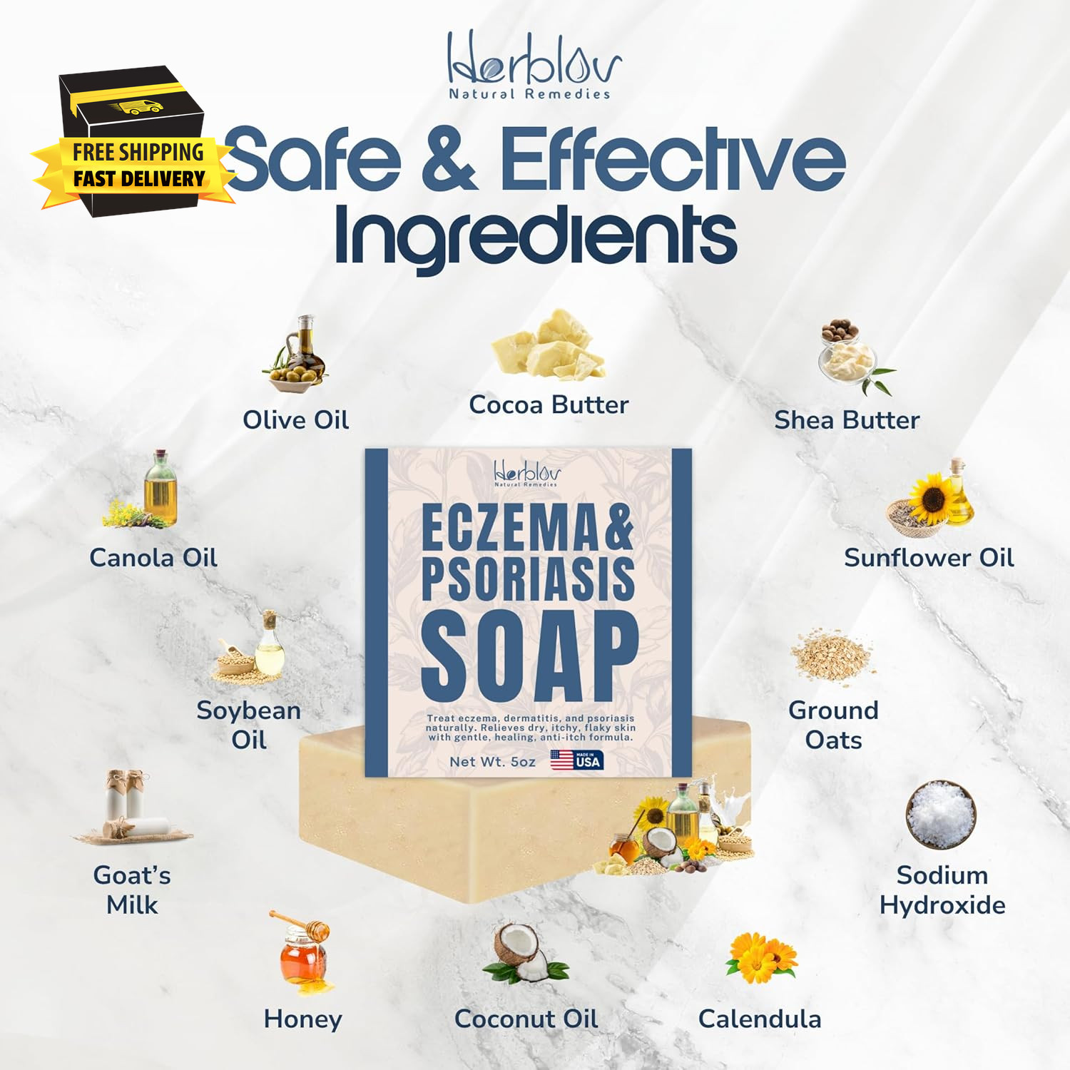 Eczema Soap Bar for Face and Body – All Natural Dermatitis, Psoriasis Treatment