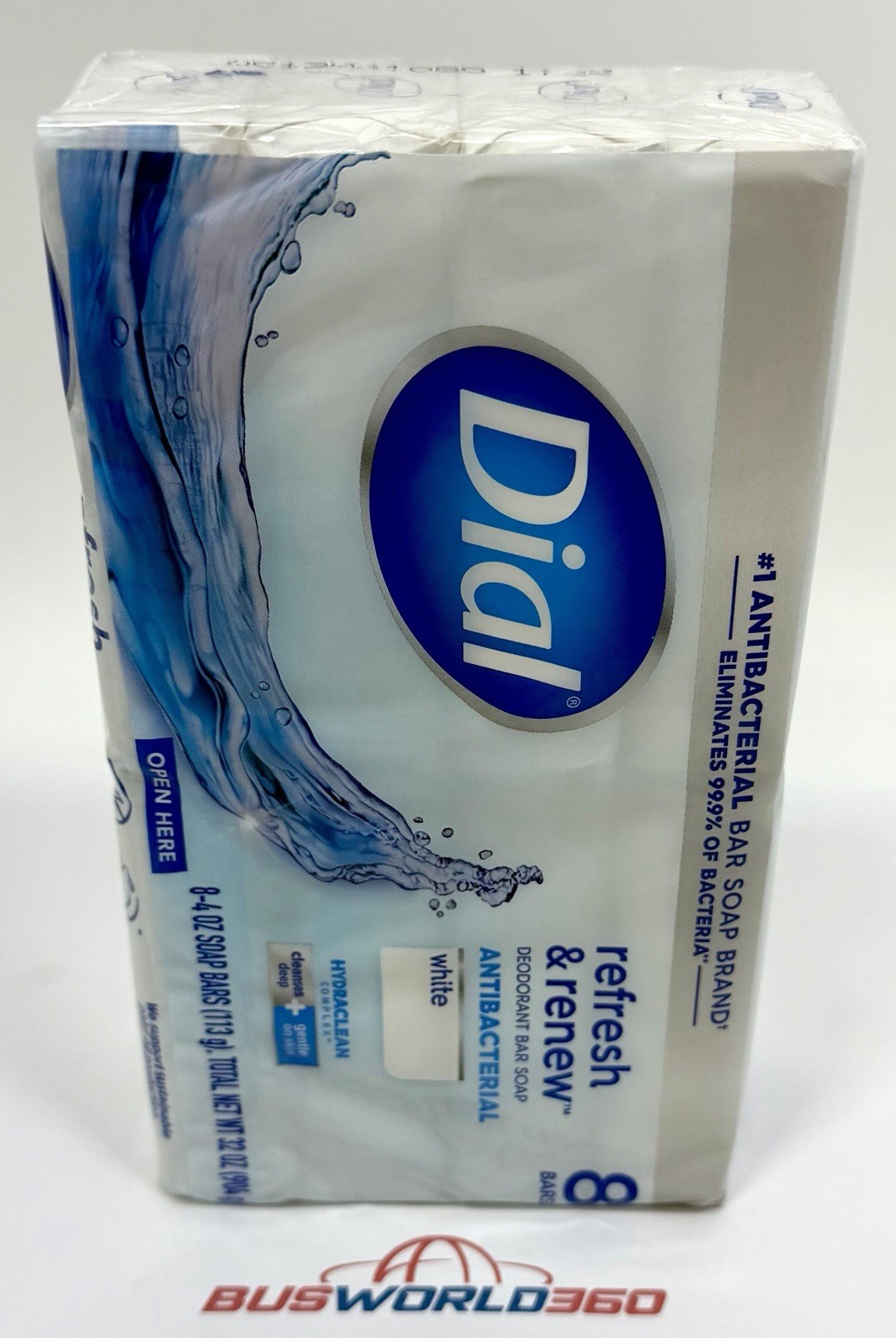 Dial Antibacterial Bar Soap, Refresh & Renew White Deodorant Bar, 4 oz (8 Bars)