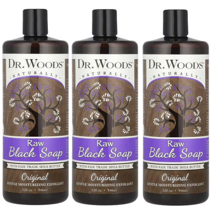 Raw Black Soap Fair Trade Shea Butter Liquid Original 32 fl.oz Each (Pack of 3)