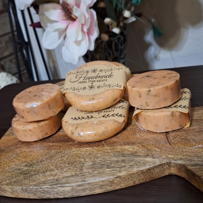 Handmade Speckled Peach Round Body Bar Soap for Men & Women, Body/Hands