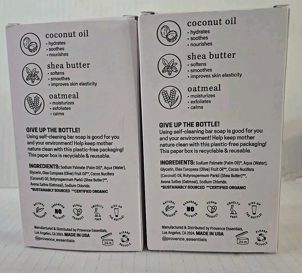 Provence Essentials Coconut Shea Butter + Oatmeal 2 Bar Soap Set 10oz Each