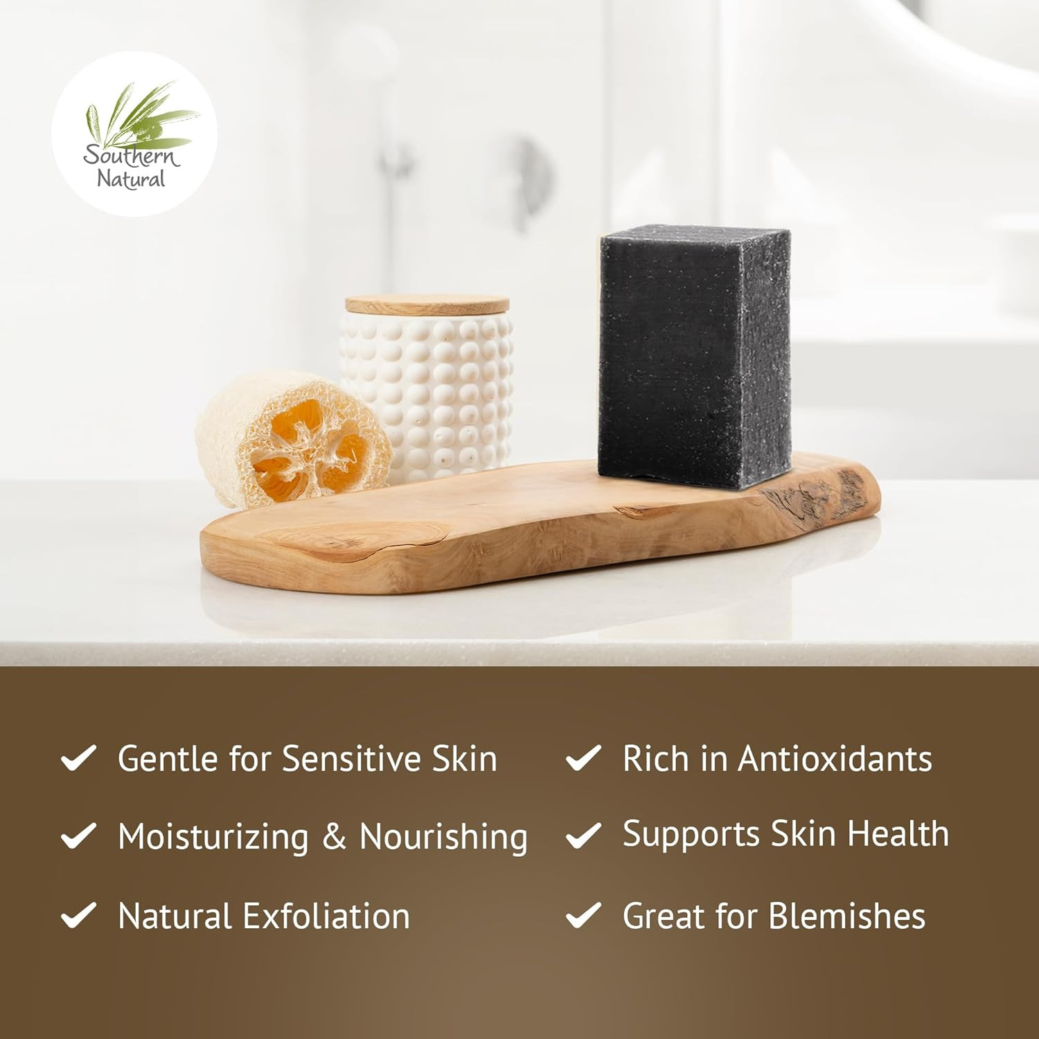 Southern Natural Activated Charcoal Soap Bar (3 Pack) Face and Body Soap for Sen