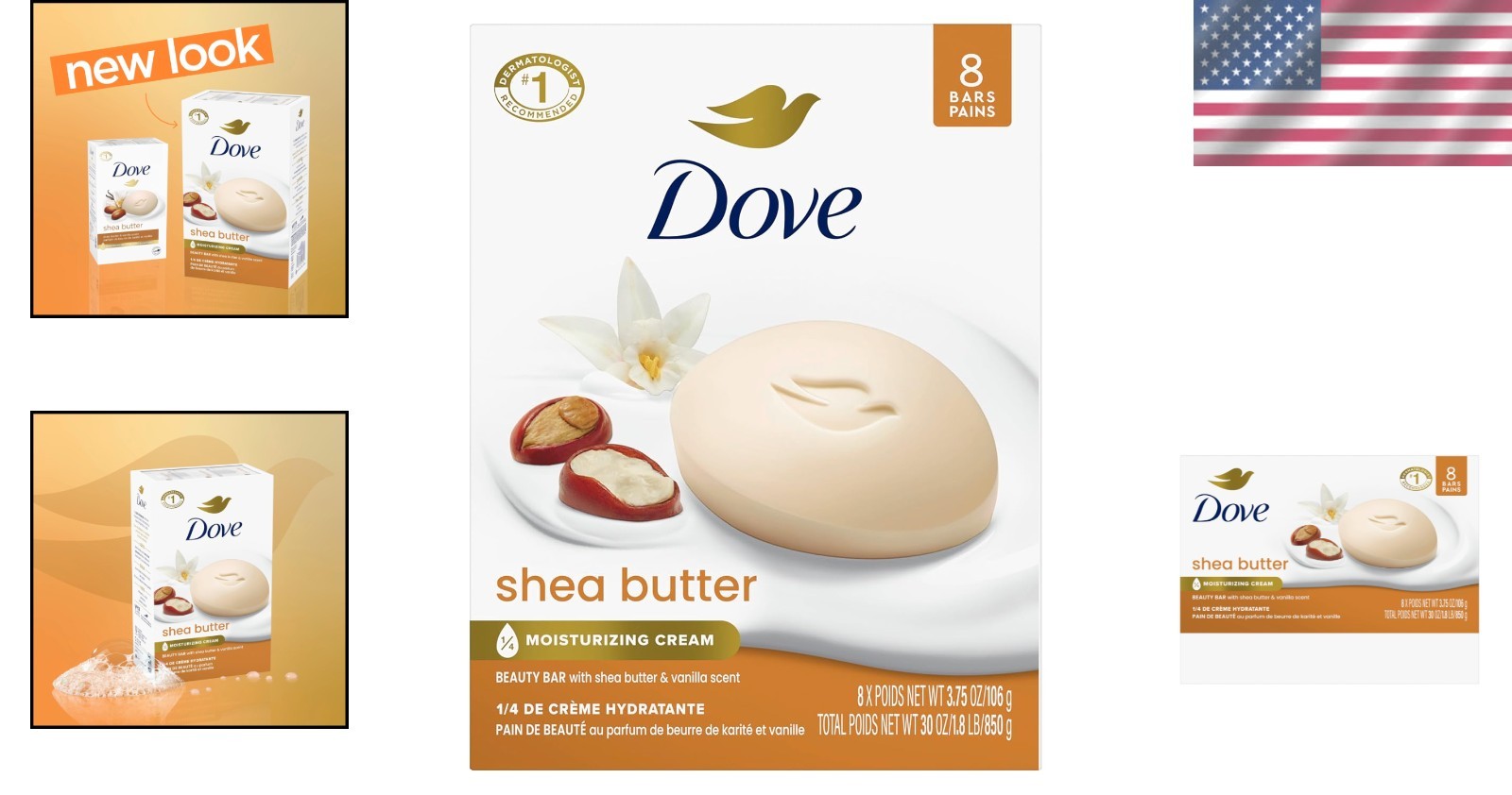 Dove Shea Butter Beauty Bar Soap – 8 Rich, Moisturizing Bars for Radiant Skin