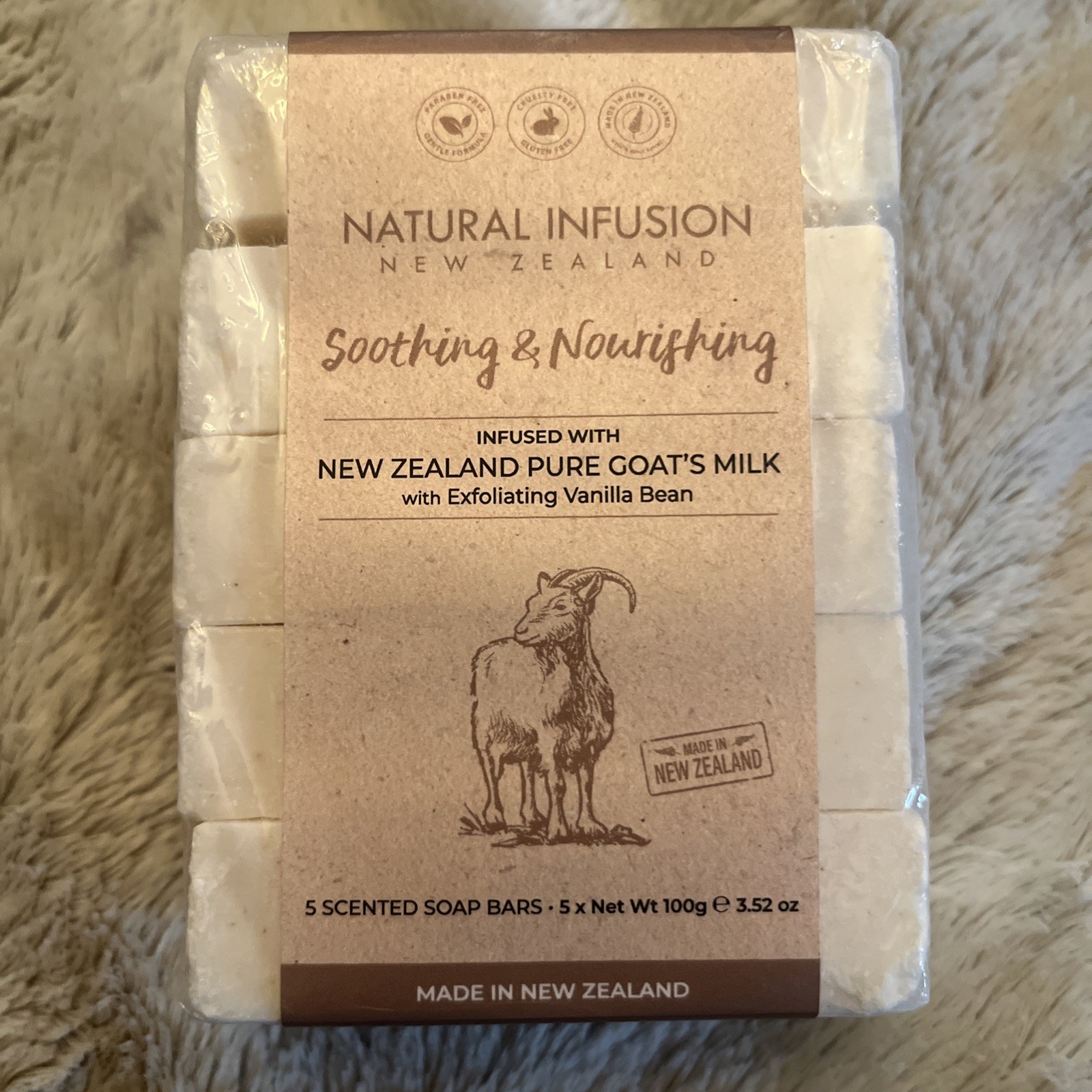 Natural Infusion New Zealand Pure Goat’s Milk W/ Vanilla Bean 5 Soap Bars
