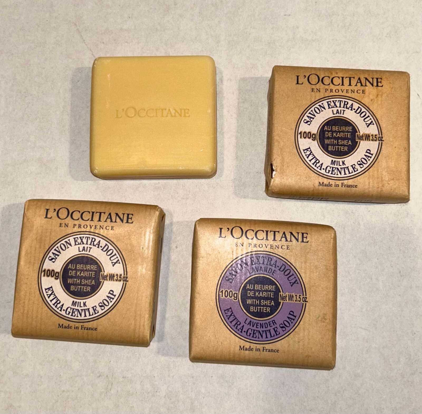LOT (4) NEW L’Occitane Bar Square Soap Soaps Lavender Shea Butter