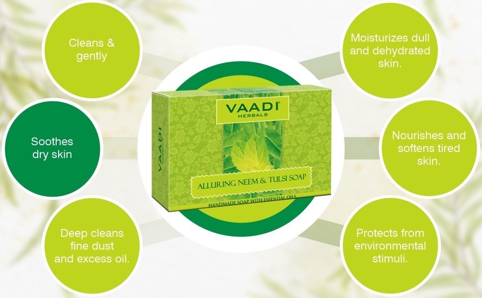 Neem Tulsi Soap with Tea Tree Oil | Pack of 4 Bars (5.30 oz each) |All Skin Type