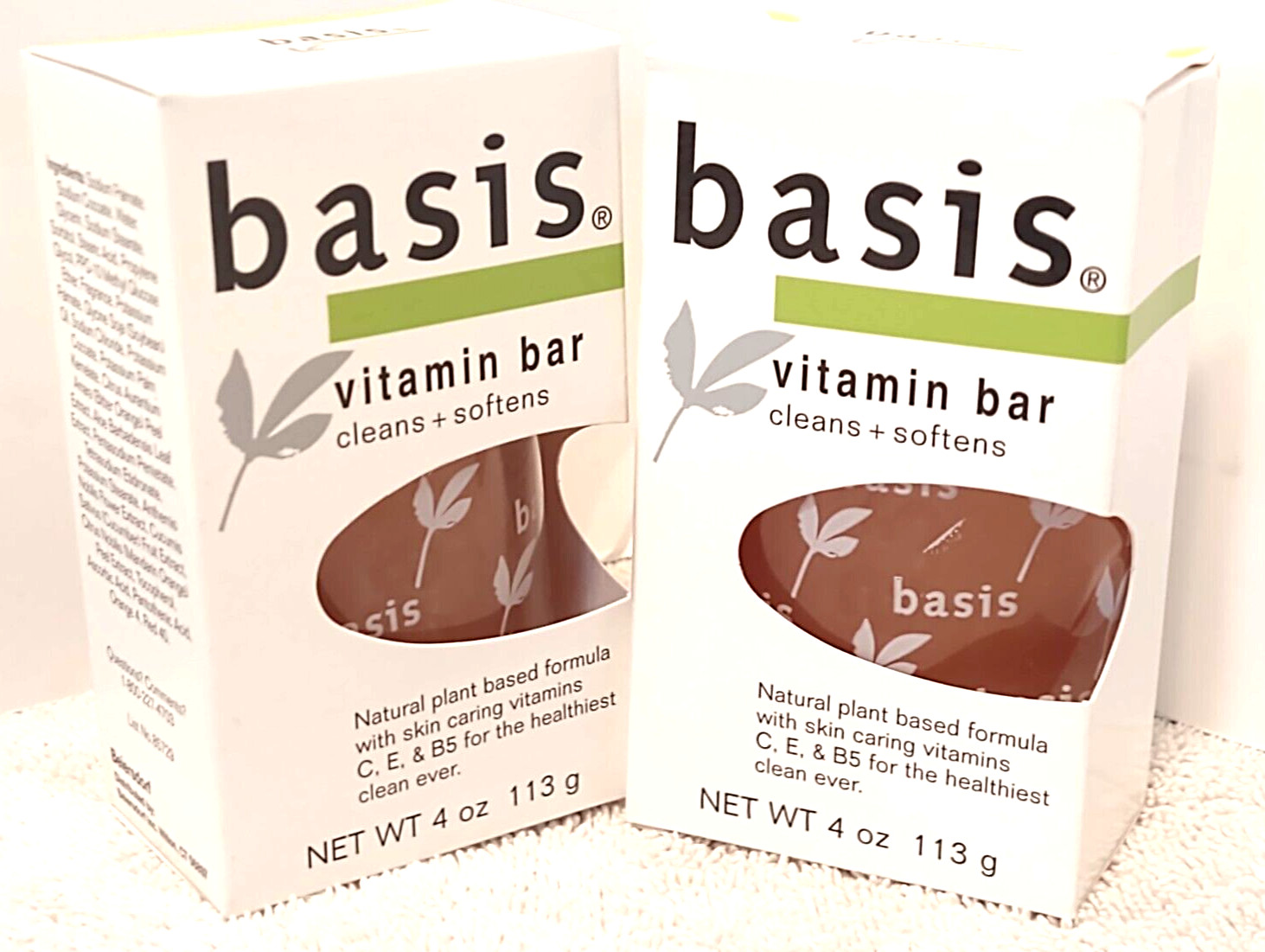 Basis Vitamin Bar Soaps 2 bars Cleans and Softens with Vitamin C, E, and B5