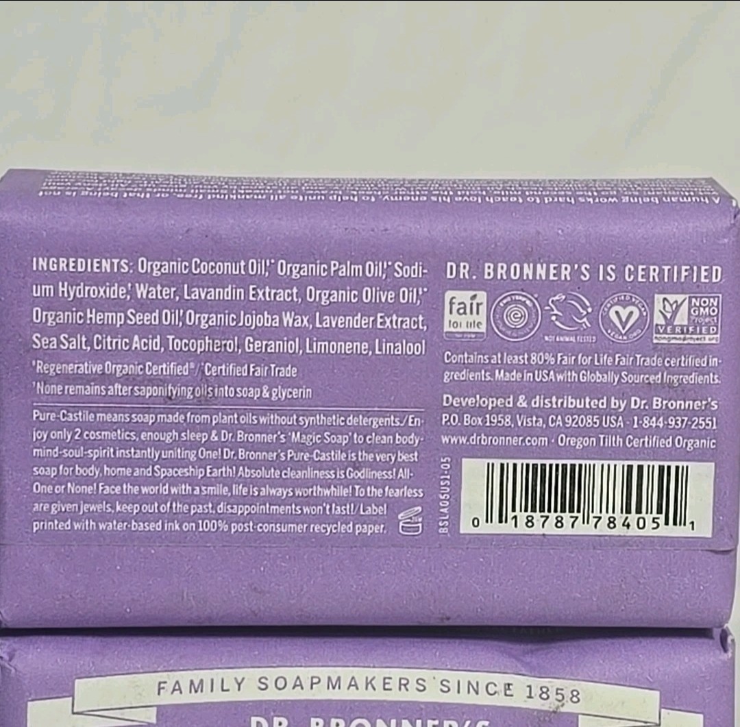Dr. Bronner’s Pure-Castile Magic Peppermint Lavender Unscented Soap Bars 6-PACK