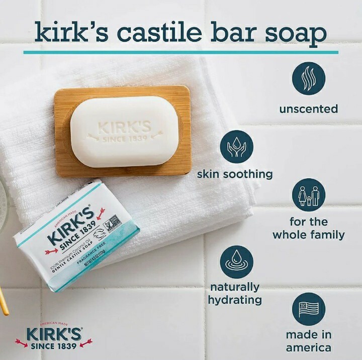 💚 KIRK’S 💚 TWO 4 Oz. Bars 🫧 ●SOOTHING ALOE VERA●🫧 100% 🥥 Coconut Oil Soap.