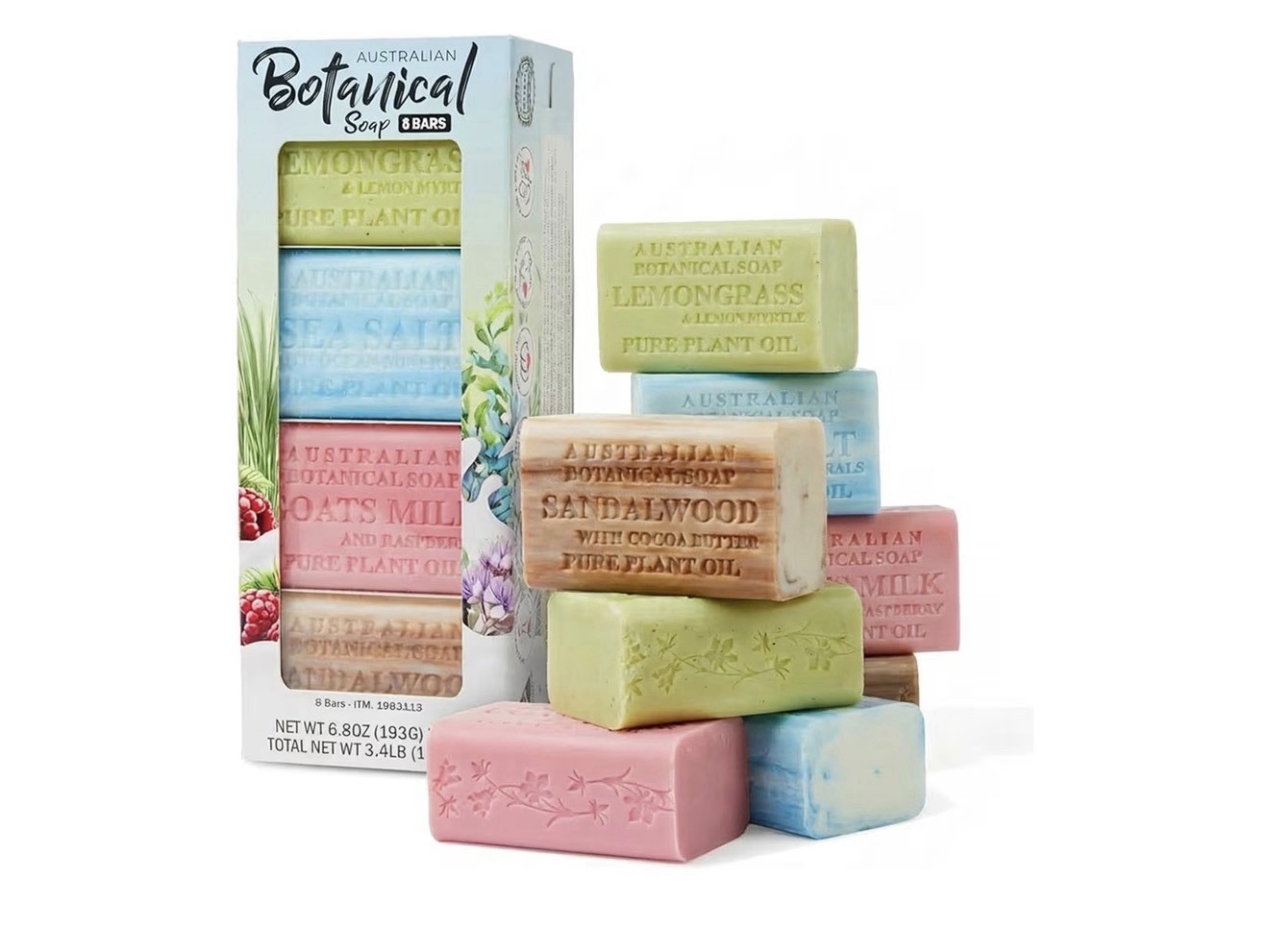 Australian Botanical Goat Milk Soap Multi Pack, 8 Bars, 4 Scents, 6.8 oz Each