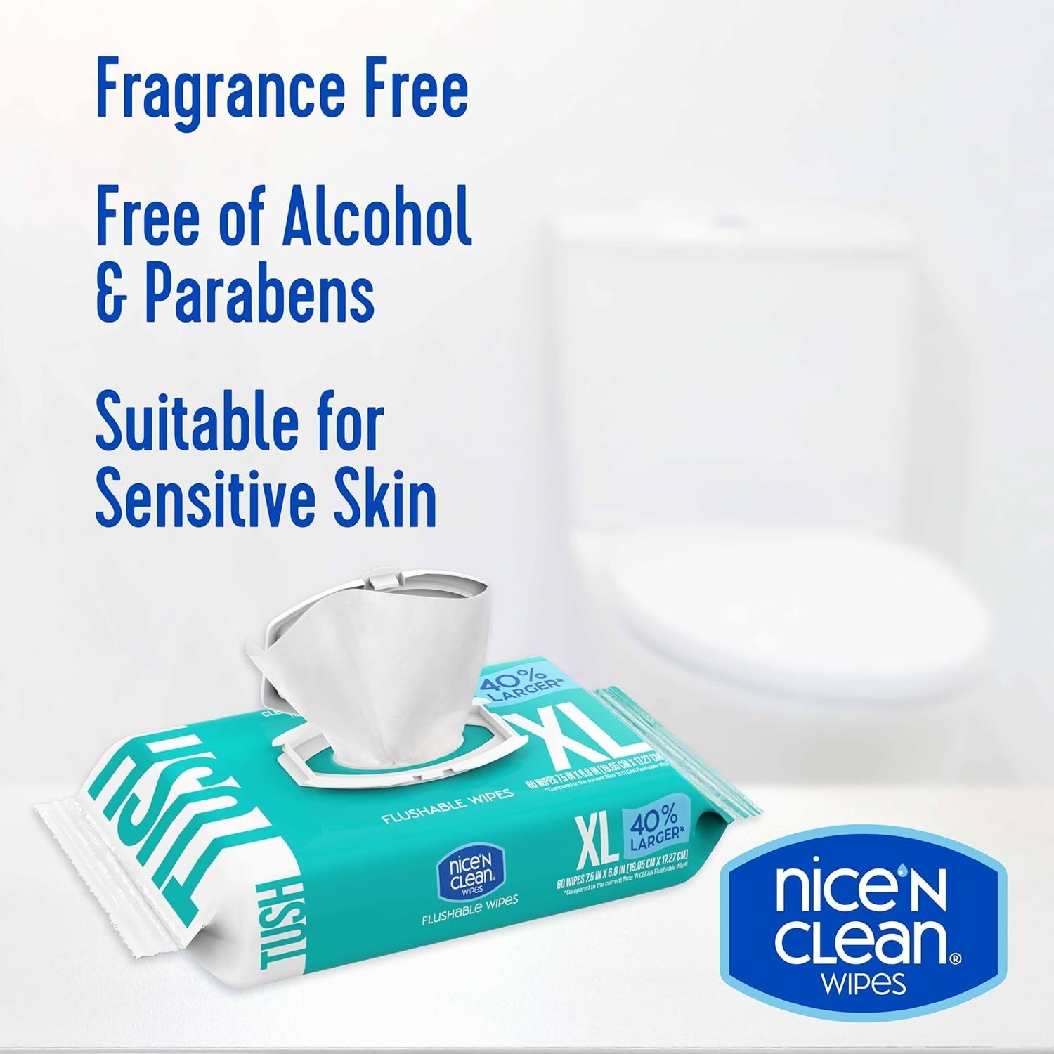 Extra Large Flushable Wipes | 40% Larger | Unscented, Hypoallergenic Comfort