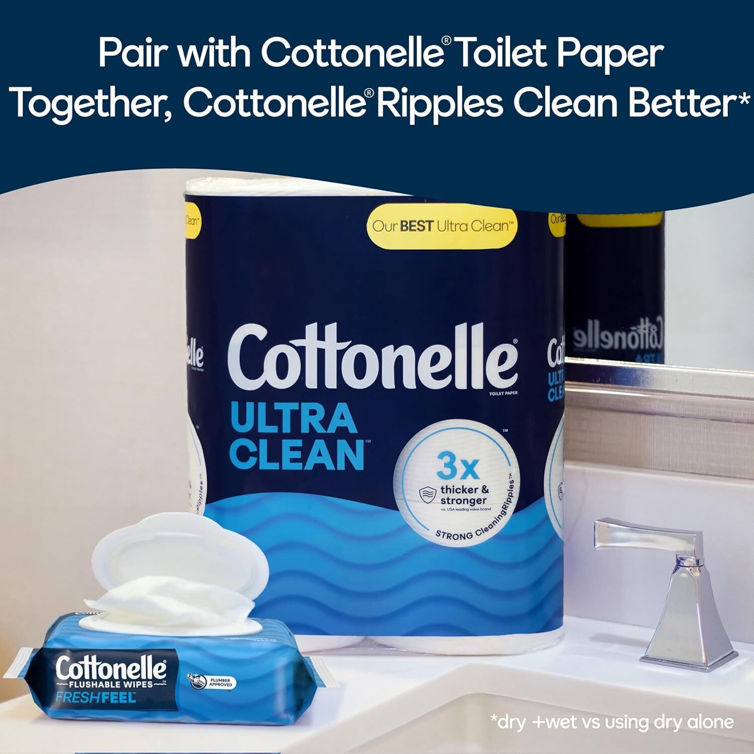 Cottonelle FreshFeel Flushable Wet Wipes for Adults and Kids, 8 Flip-Top Packs