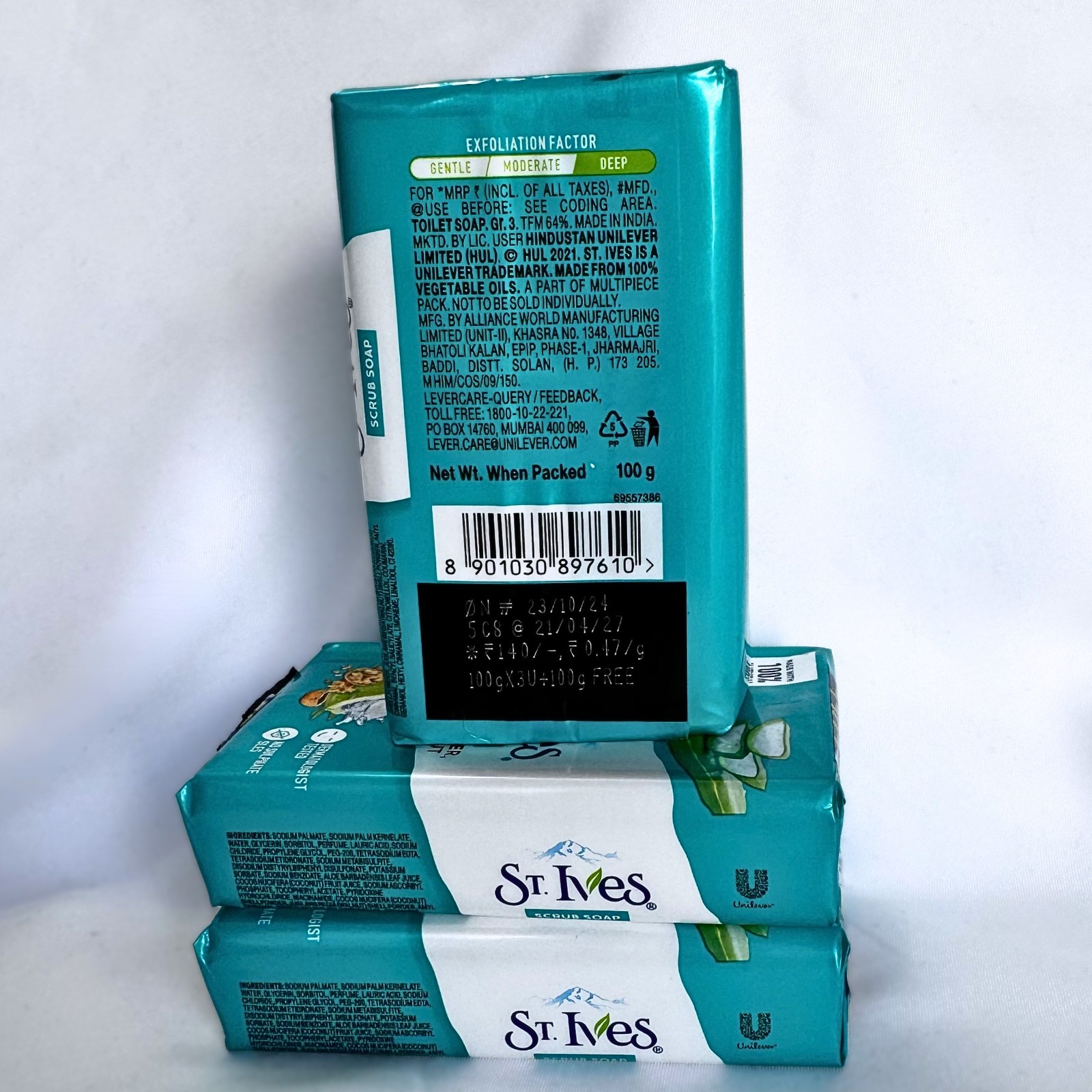 2 pack of 100% Natural St Ives Coconut Water, Aloe vera & Walnut Bar Soap