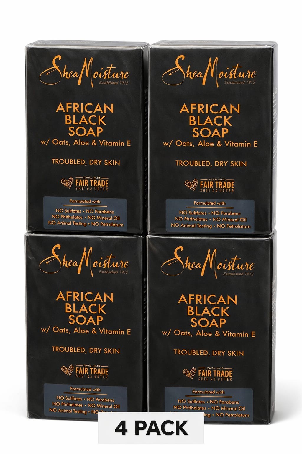 4 Pack African Black Soap With Oats, Aloe & Vitamin E By Shea Moisture 8oz