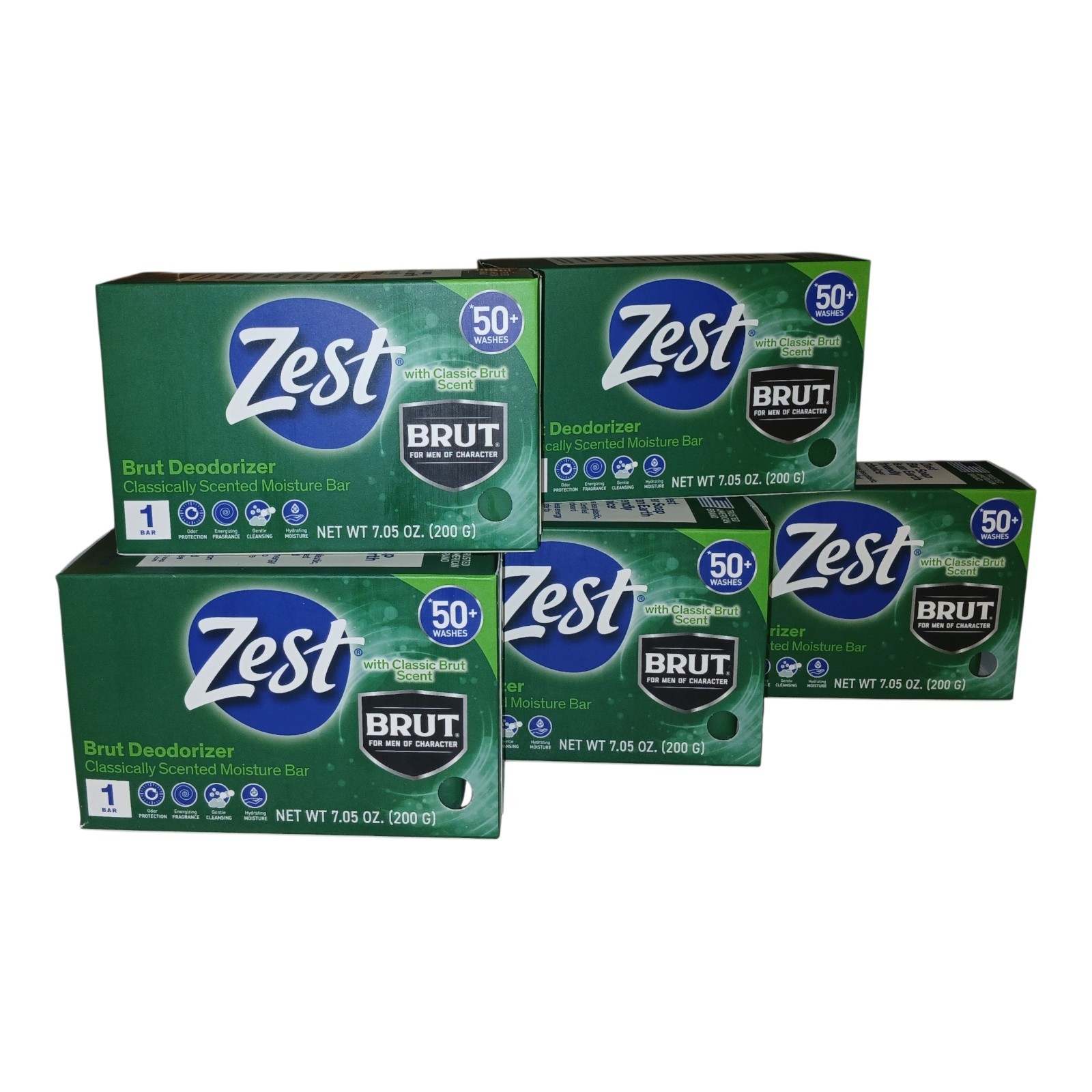 LOT OF 5 ZEST BRUT Deodorizer Classic Scent Moisture Bar Soap 7.05 oz. New