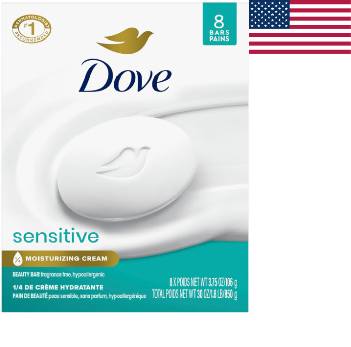 Dove Sensitive Skin Beauty Bar Soap 8 Pack Fragrance Free Hypoallergenic