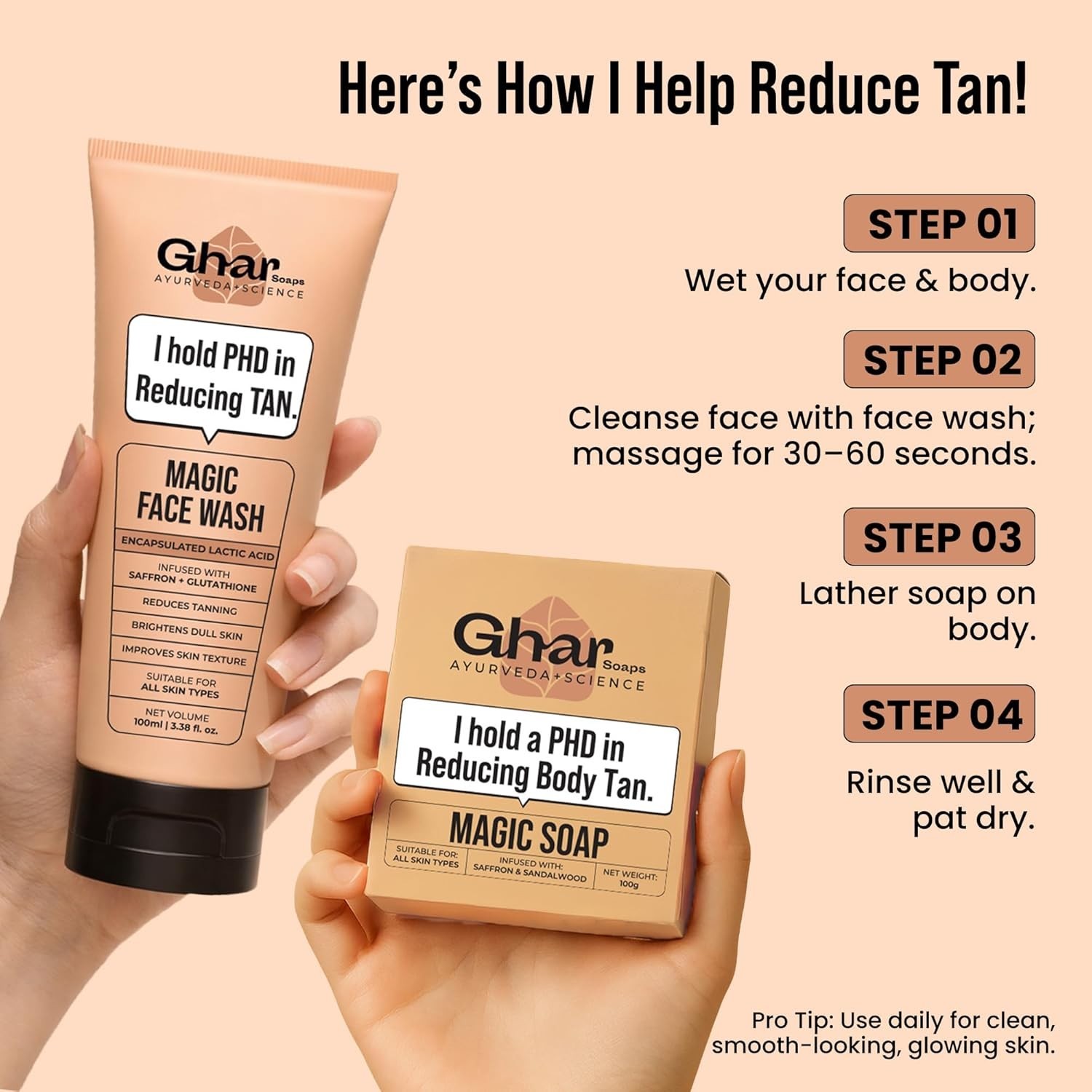 Ghar Soaps De-Tan Face Wash 120ml & Sandalwood Saffron Soap 100g Combo