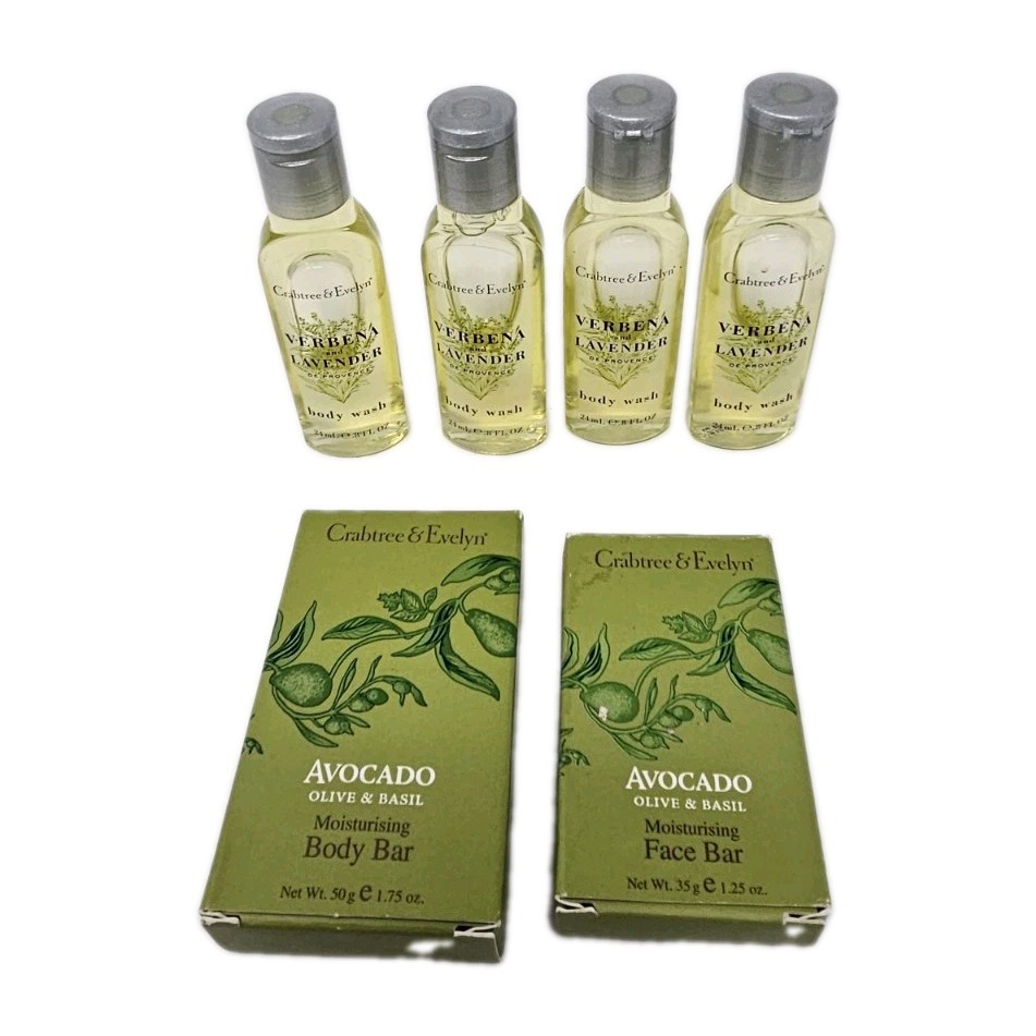 CRABTREE EVELYN Travel Face Body Bar Soaps & 4 Verbena Lavender Body Wash Lot