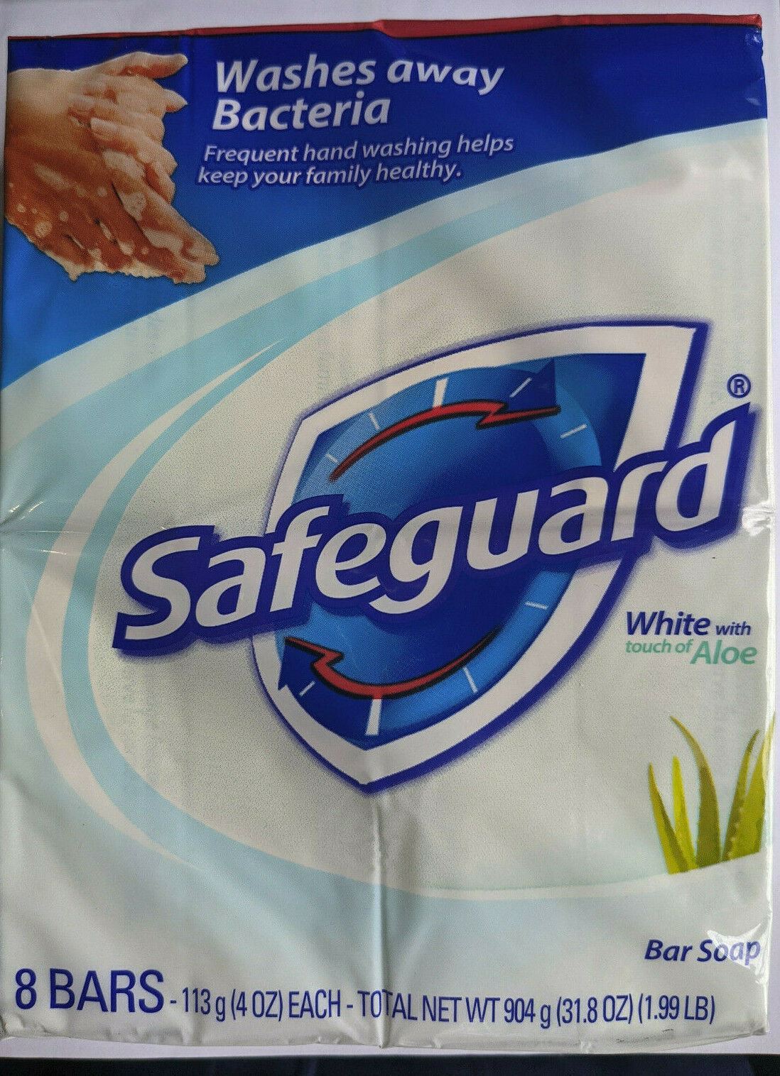 Safeguard Antibacterial Soap, White with Aloe, 4 oz bars, 8 ct