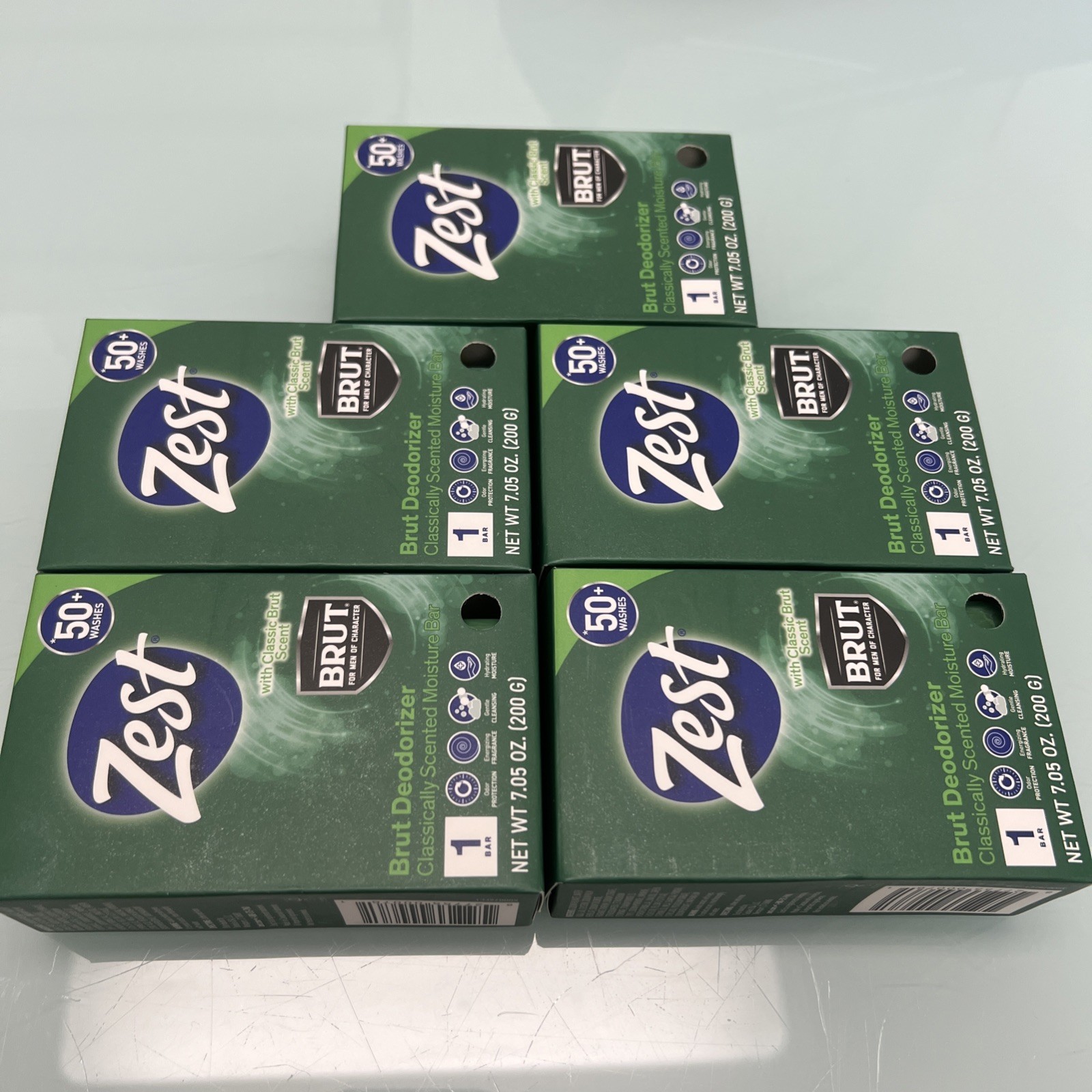 Lot Of 5 Bars- Zest Brut Deodorizer Classically Scented Moisture Bar Soap 7.05oz