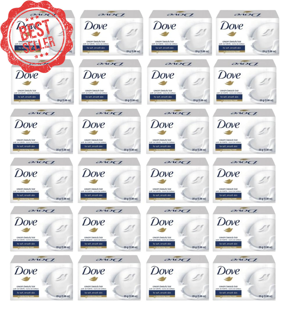 (12) Pack 25 Grams Dove Cream Beauty Bar Travel Size Soap .88 Oz
