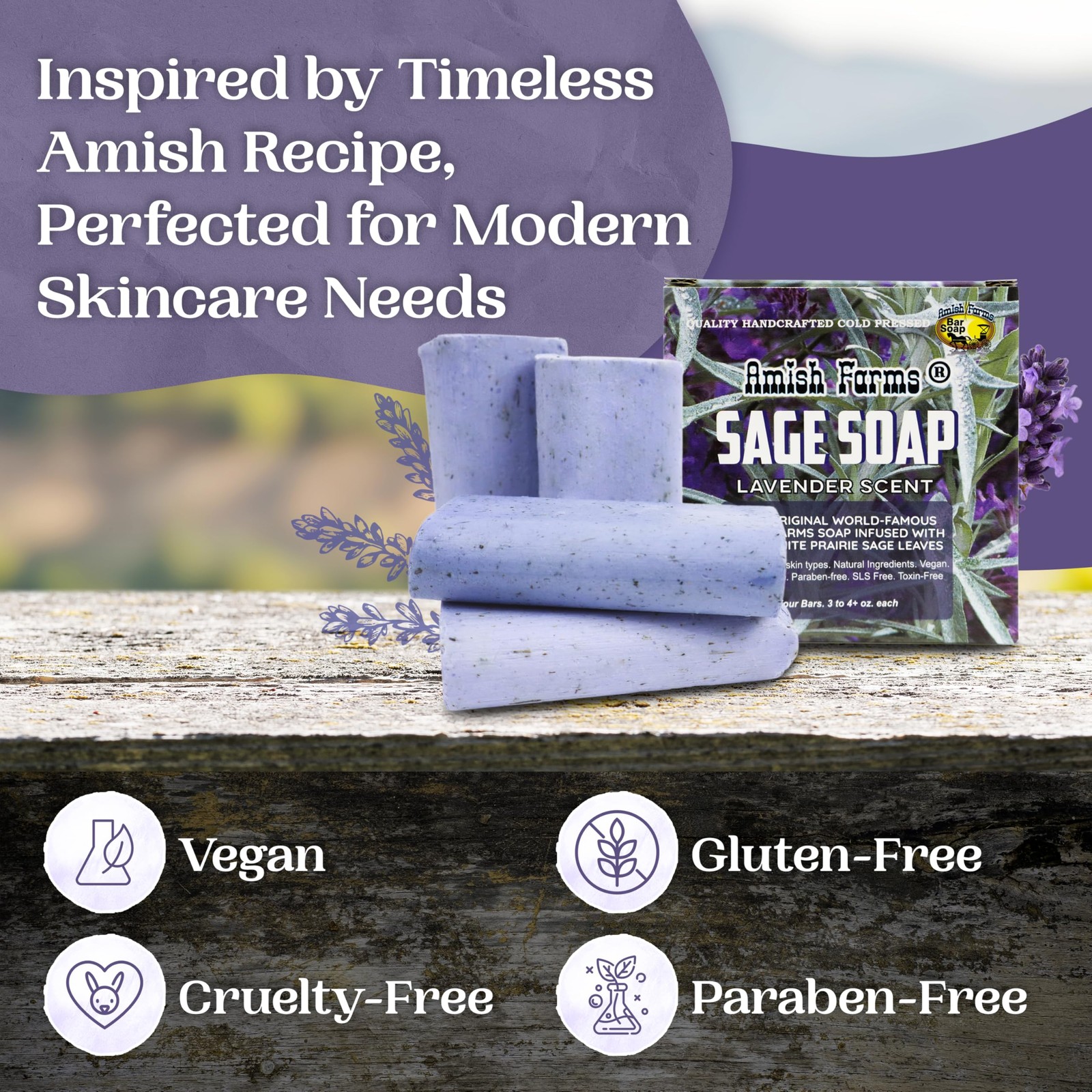 Amish Farms Sage Soap Bar, Original 16 Ounce (Pack of 1), Lavender Color