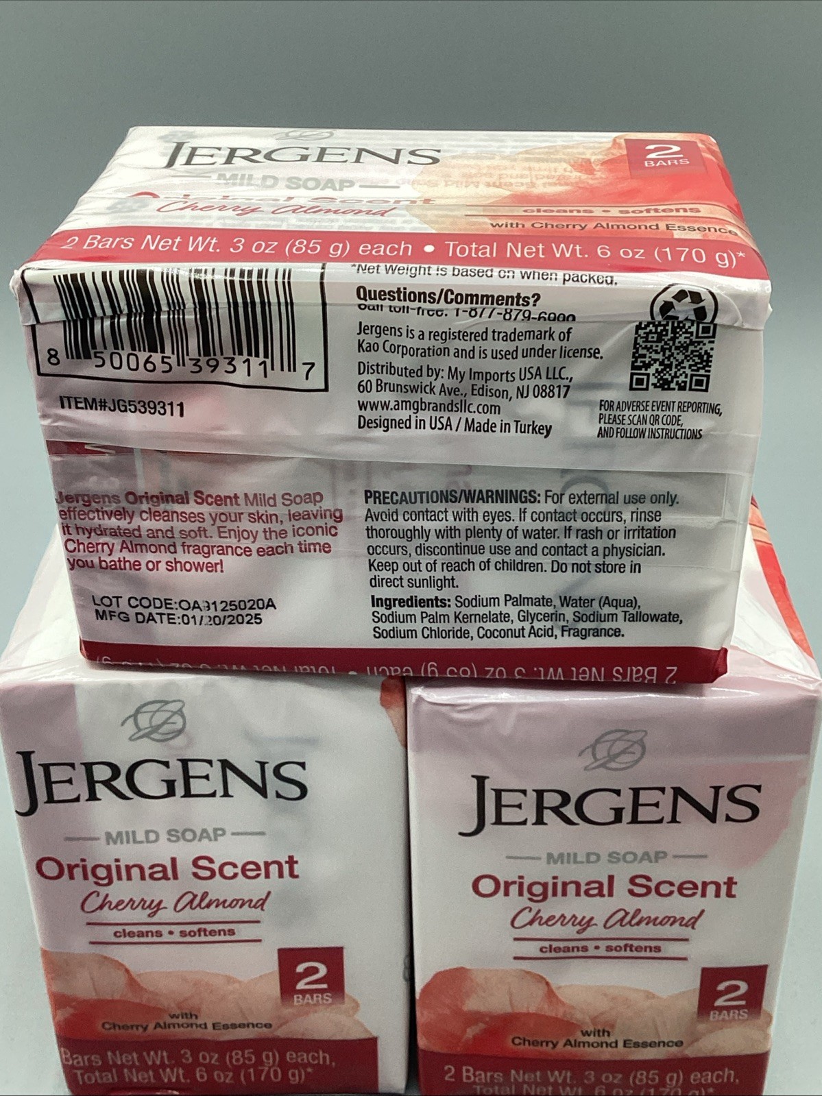 NEW! JERGENS (6-BARS) 3 Oz. (85 g) 🍒 ●CHERRY ALMOND● Original Sent Mild Soap🫧.