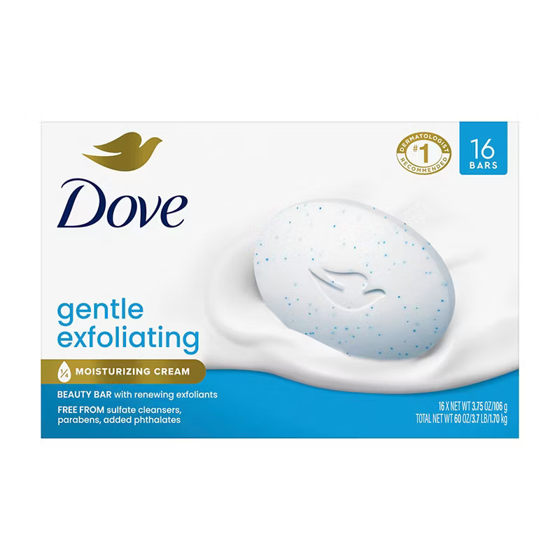 Dove Beauty Bar Gentle Exfoliating Soap 16 Bars Moisturizing Cream