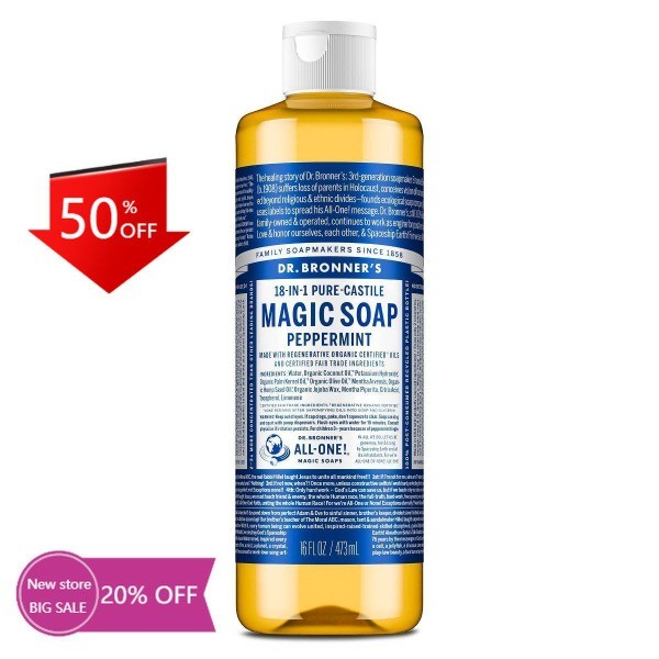 Dr. Bronner’s Magic Pure Castile Liquid Soap Bodywash – Peppermint – 16 fl oz