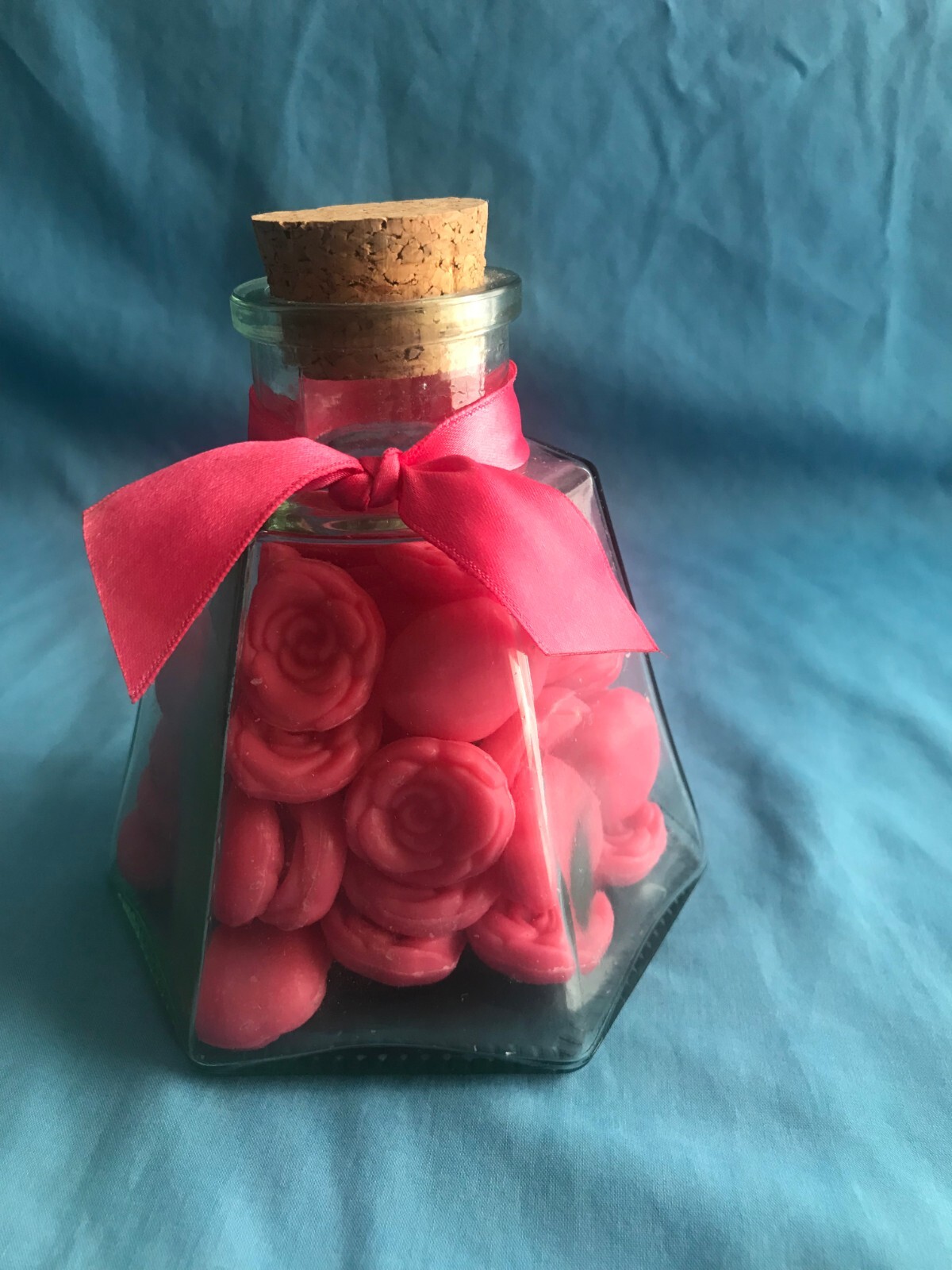 New Vintage Ben Rickert Mini Pink Rose Hand / Bath Soaps in Hexagon Glass Jar