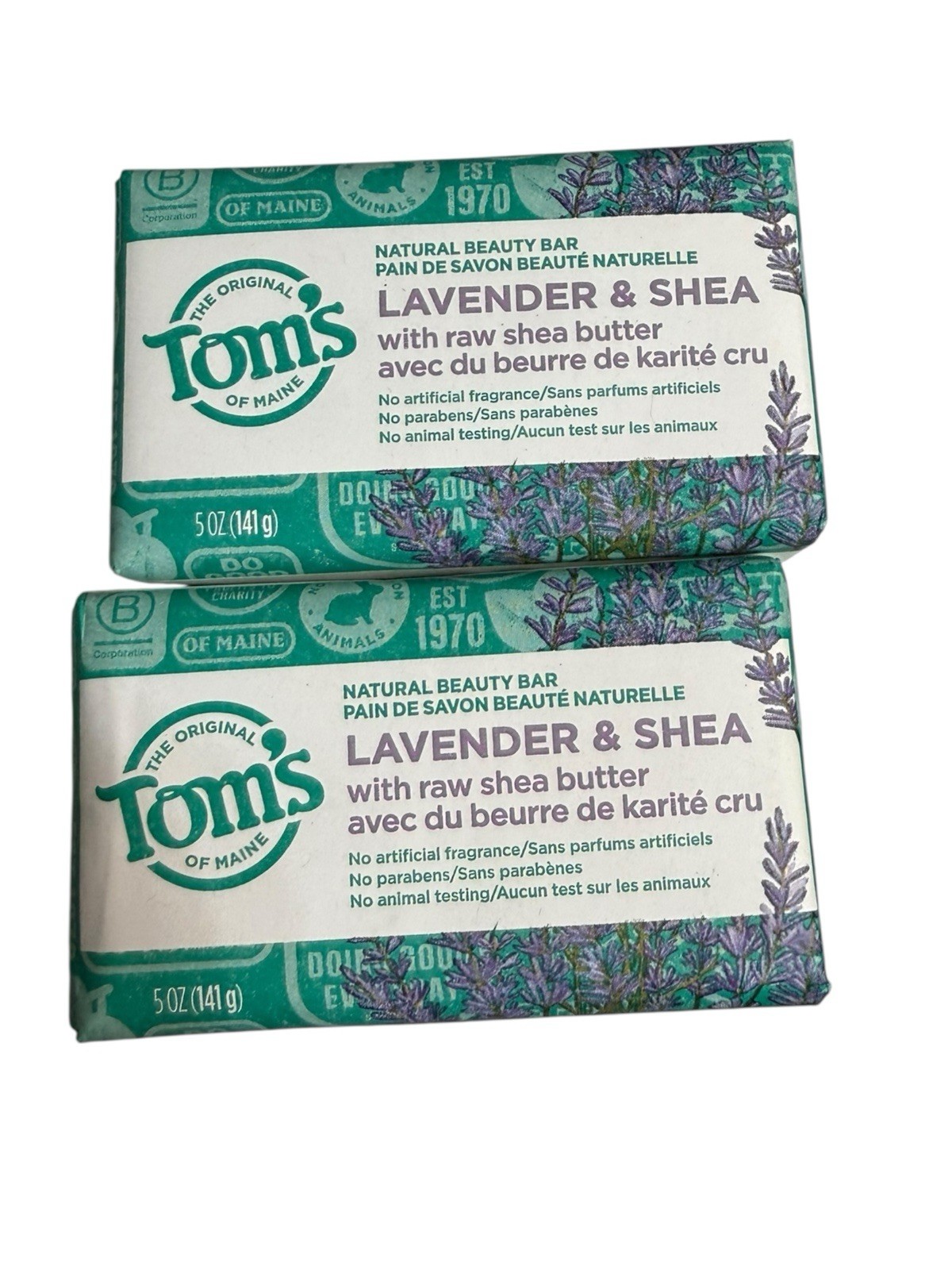 2 x Tom’s LAVENDER & SHEA Natural Beauty Bar, No Artificial Fragrance, 5oz EA