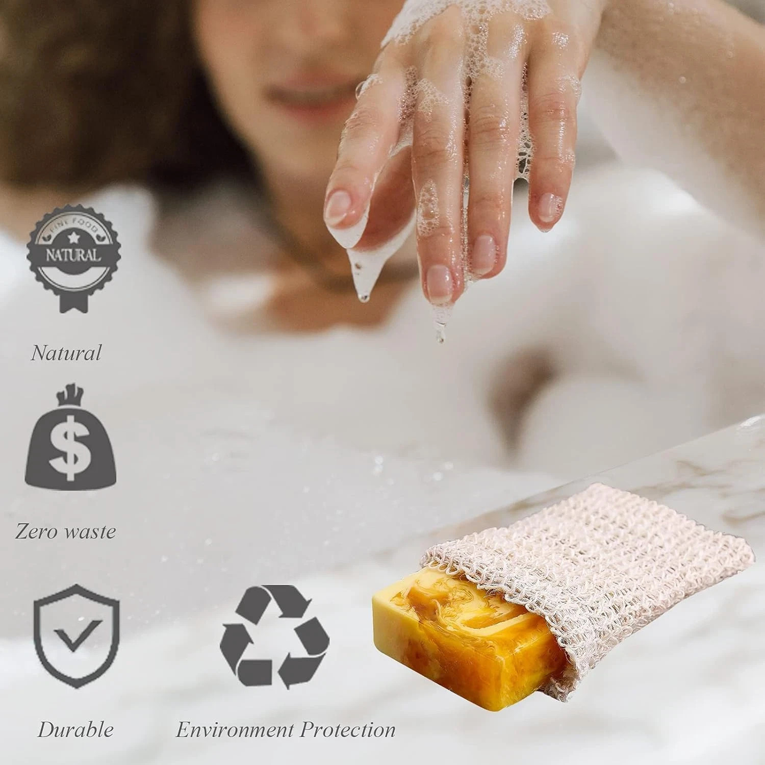 SOAP SAVER MESH BAGS~LOT OF 4~EXFOLIATES & PROLONGS SOAP LIFE~WITH DRAWSTRINGS
