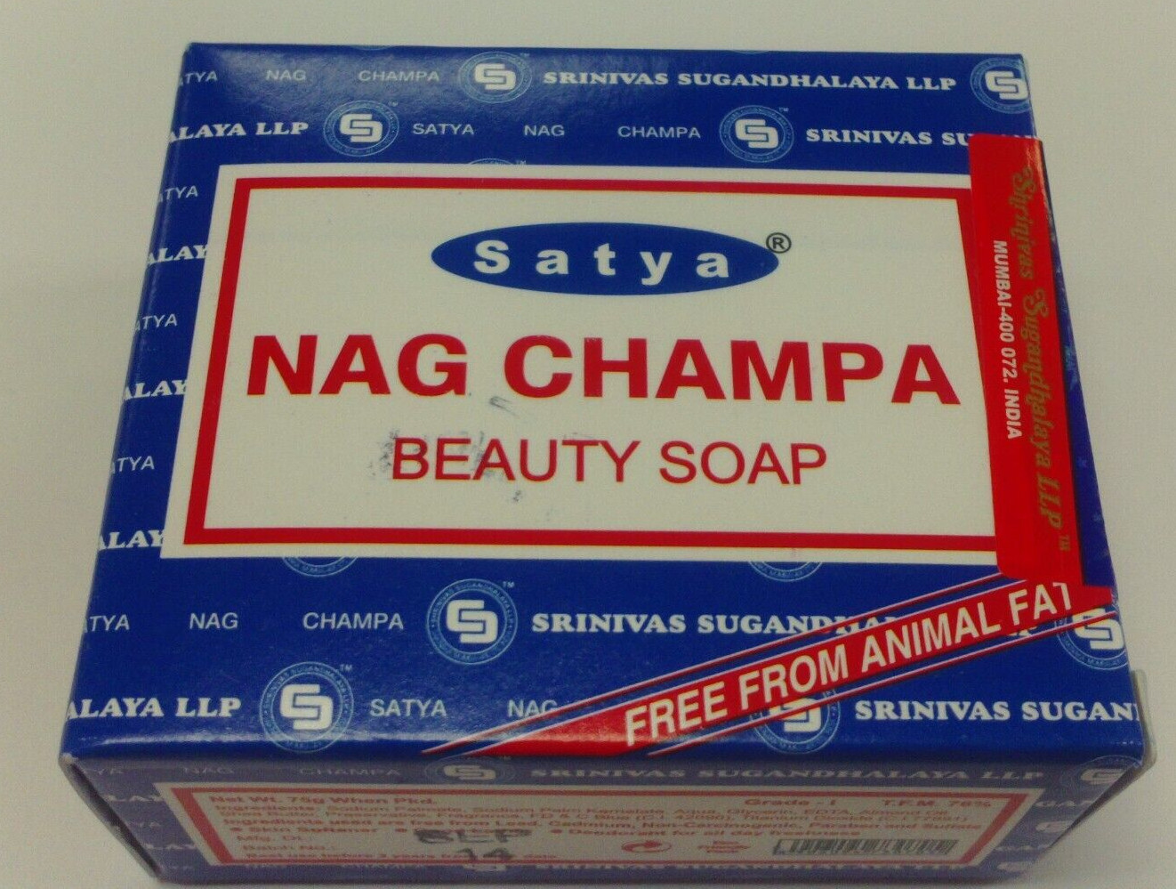 SATYA NAG CHAMPA BEAUTY BAR SOAP 75 GRAMS BY THE MAKERS OF NAG CHAMPA INCENSE
