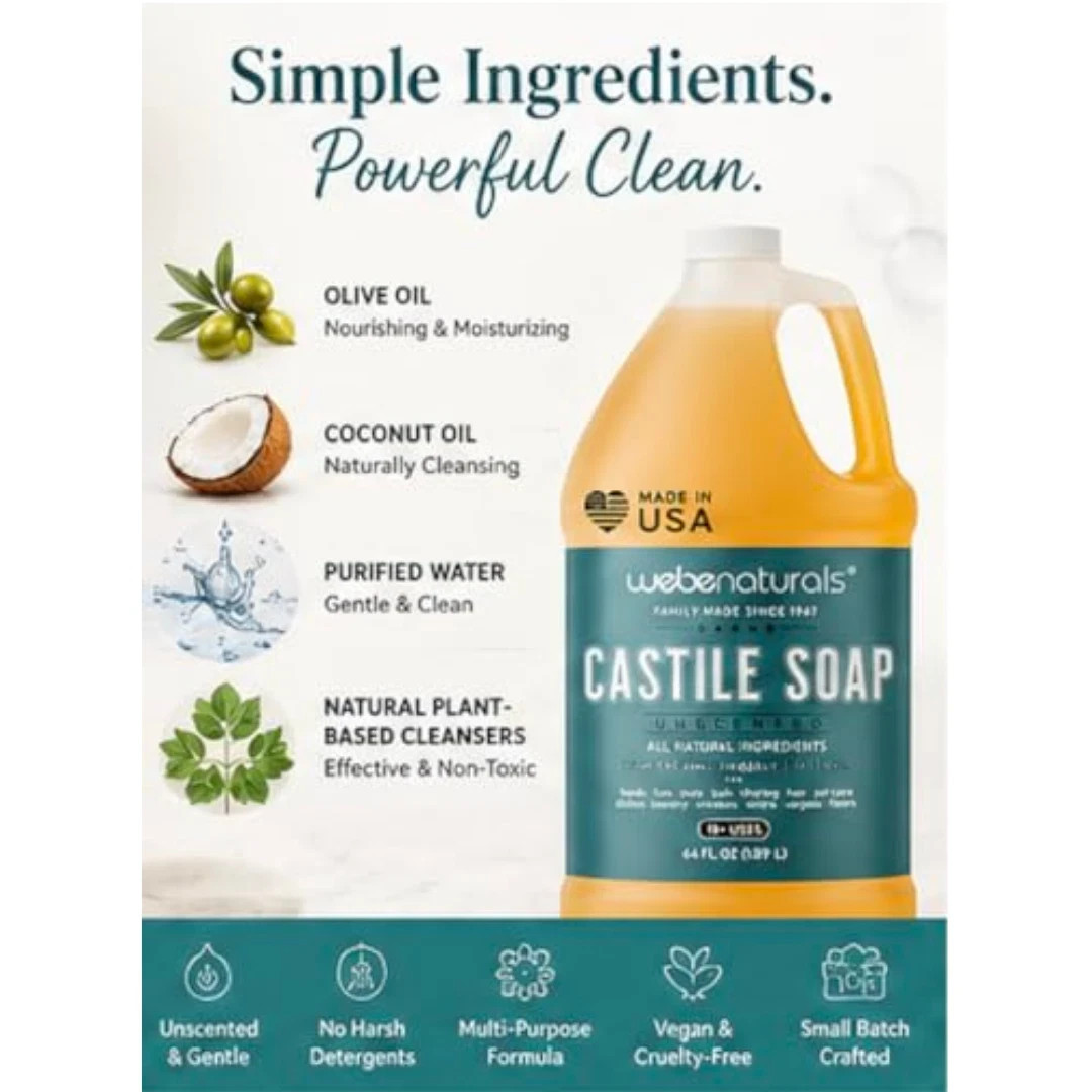 Pure Castile Soap Liquid Organic, Certified Palm 64 Fl Oz (Pack of 1) Unscented