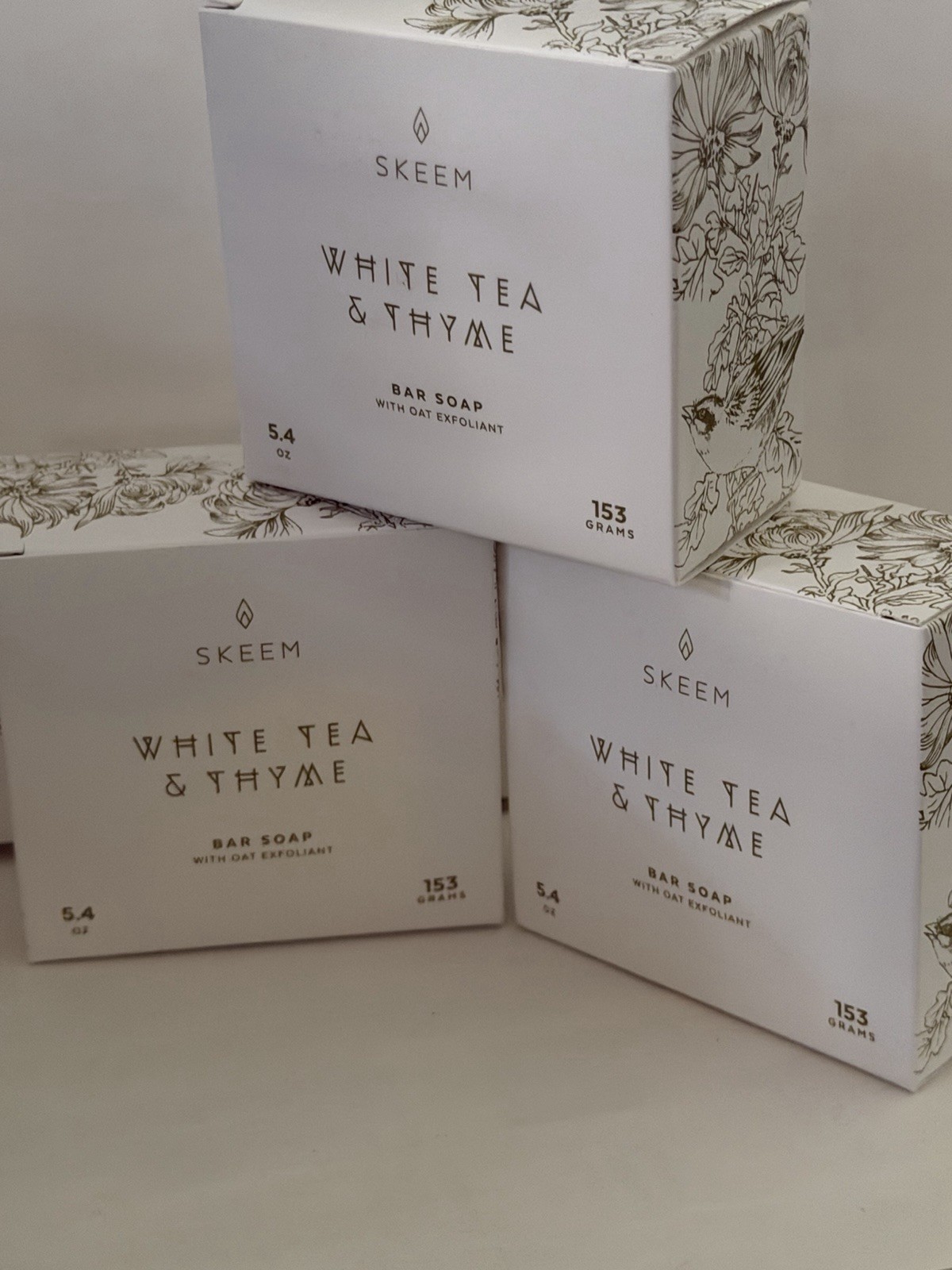 SKEEM 🇺🇸 WHITE TEA & THYME 3 BAR SOAPS with OAK EXFOLIANT 5g each RaRe Find
